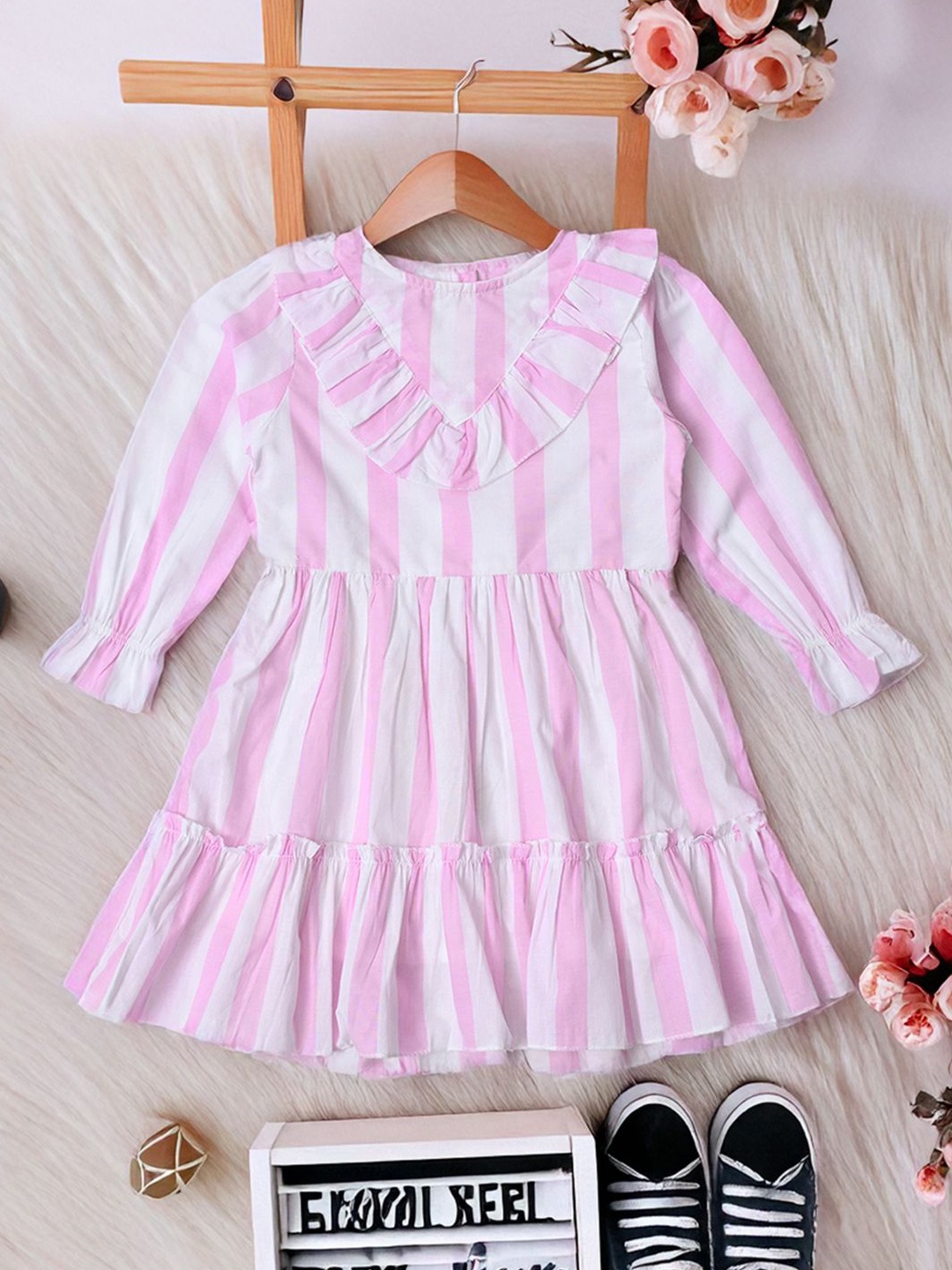 

Bella Moda Girls Striped Cotton Fit & Flare Dress, White