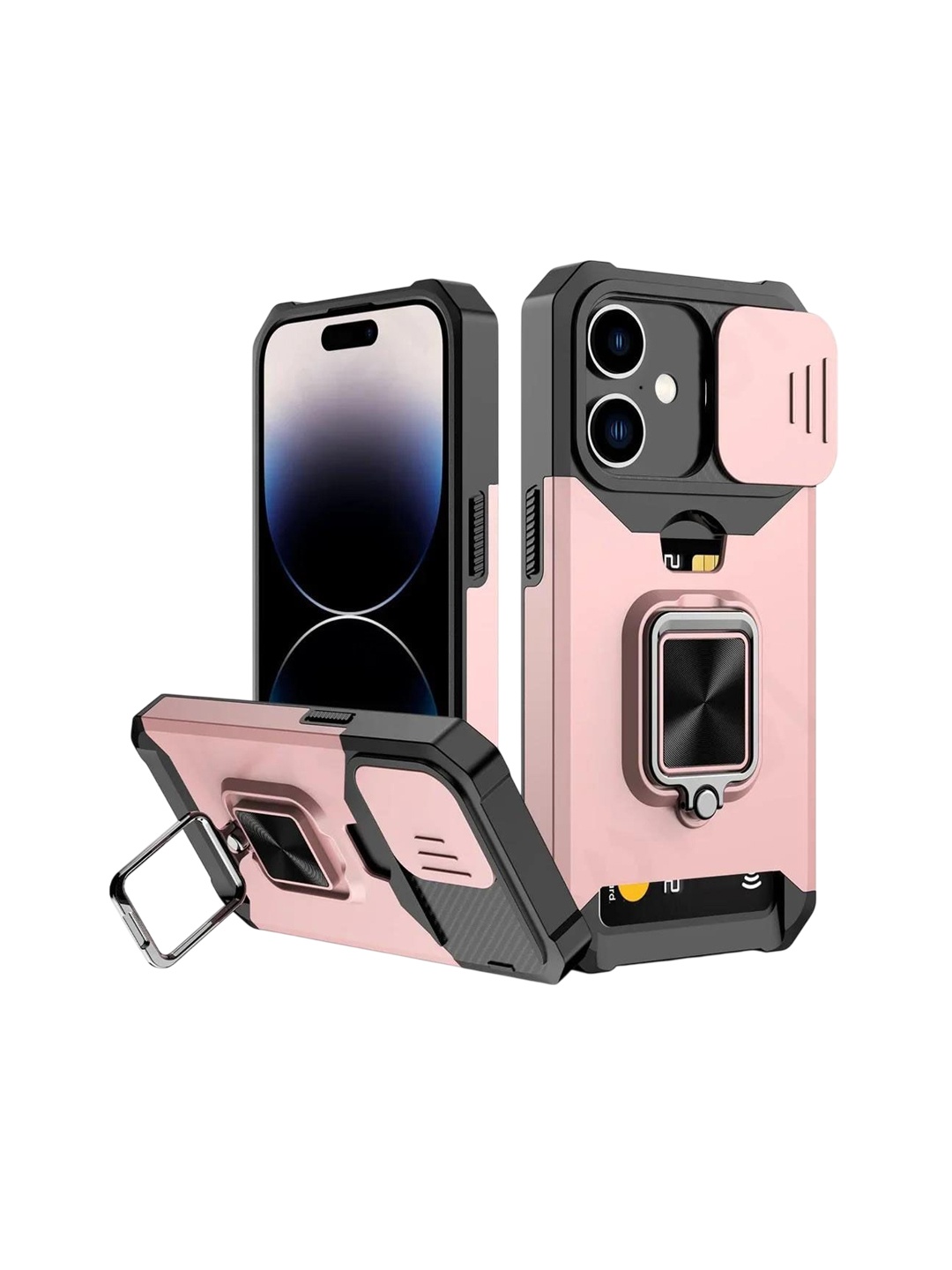 

Luxury Kase LK177 Camera Slide Protection Card Holder Solid iPhone 13 Pro Max Back Case, Rose gold