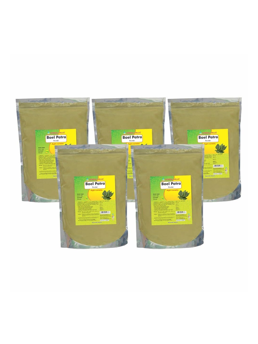 

Herbal Hills Set Of 5 Baelpatra Powder - 1 kg Each, Green
