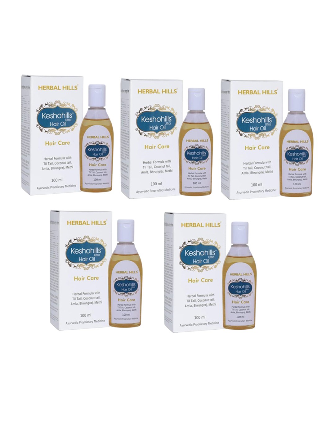 

Herbal Hills Set Of 5 Keshohills Hair Oil With Til Tail, Bhrungraj & Methi - 100 ml Each, Brown