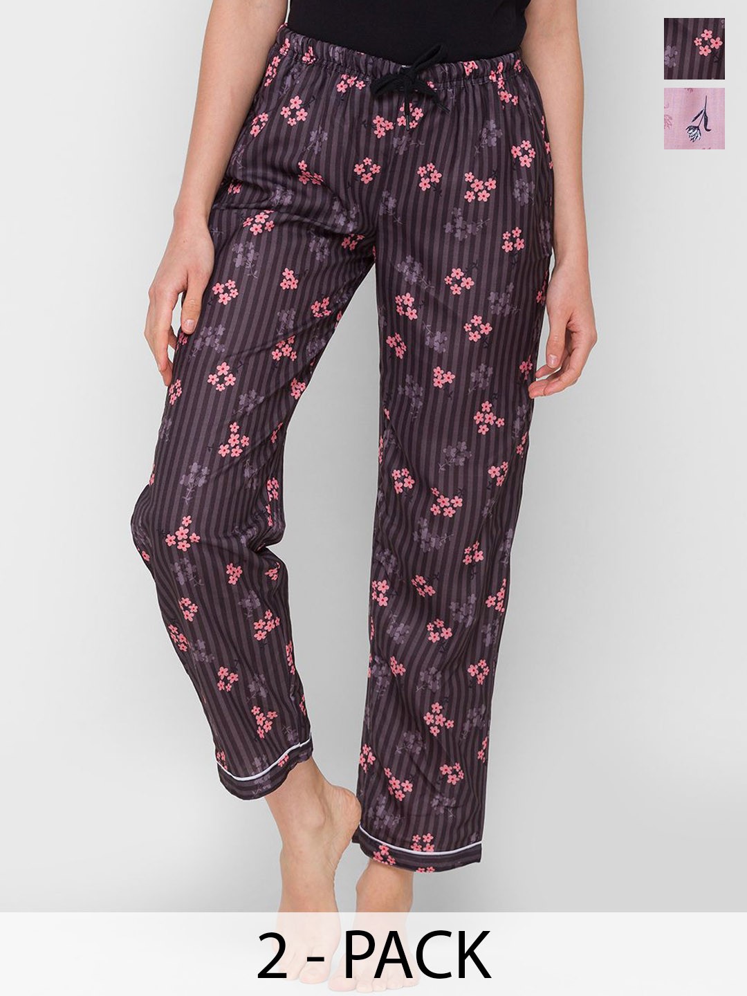 

NOIRA Women Pack Of 2 Printed Lounge Pants, Brown