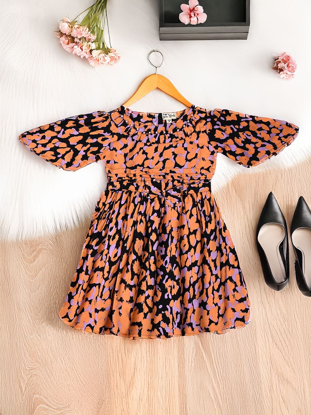 

Bella Moda Girls Printed Cotton Fit & Flare Dress, Orange