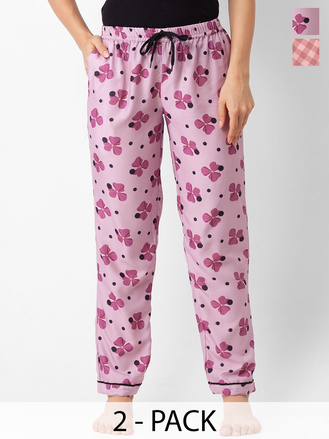 

NOIRA Women Pack Of 2 Printed Straight Leg Lounge Pants, Pink