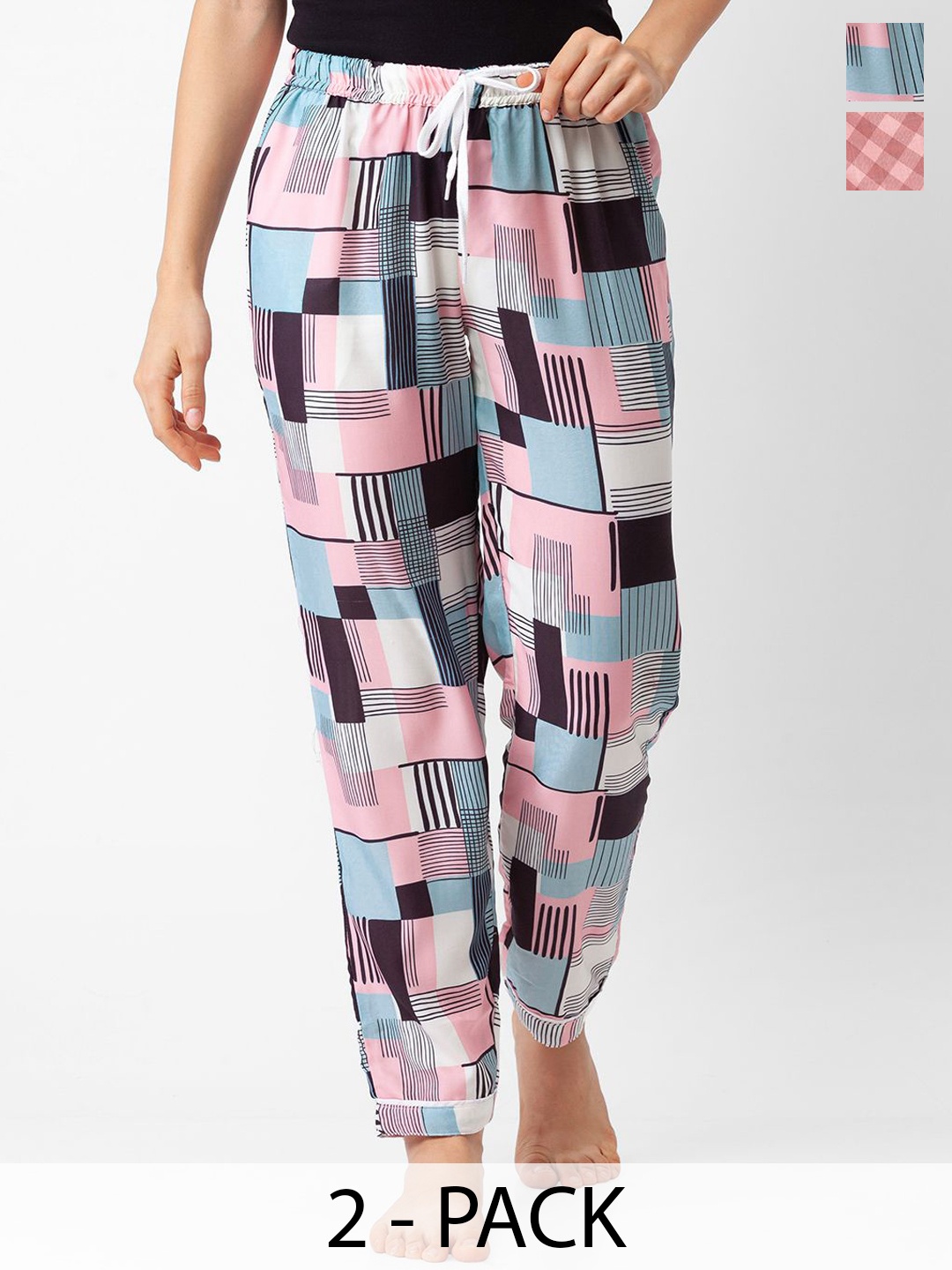 

NOIRA Women Pack Of 2 Printed Lounge Pants, Pink