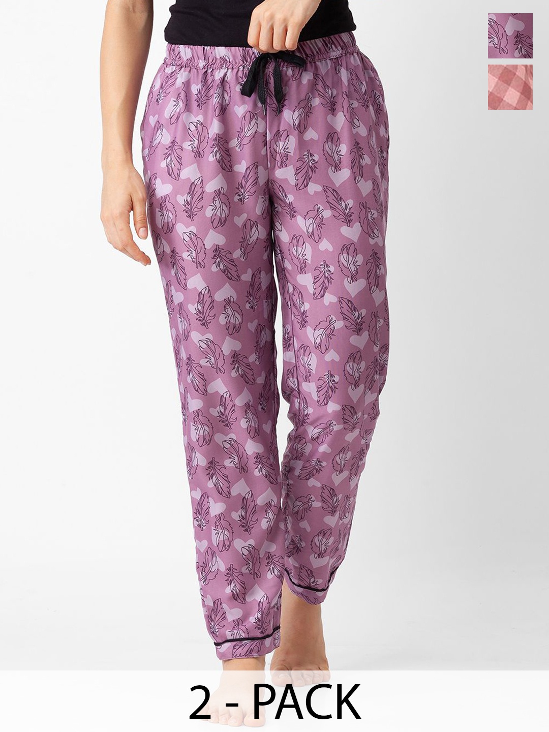 

NOIRA Women Pack Of 2 Printed Lounge Pants, Purple