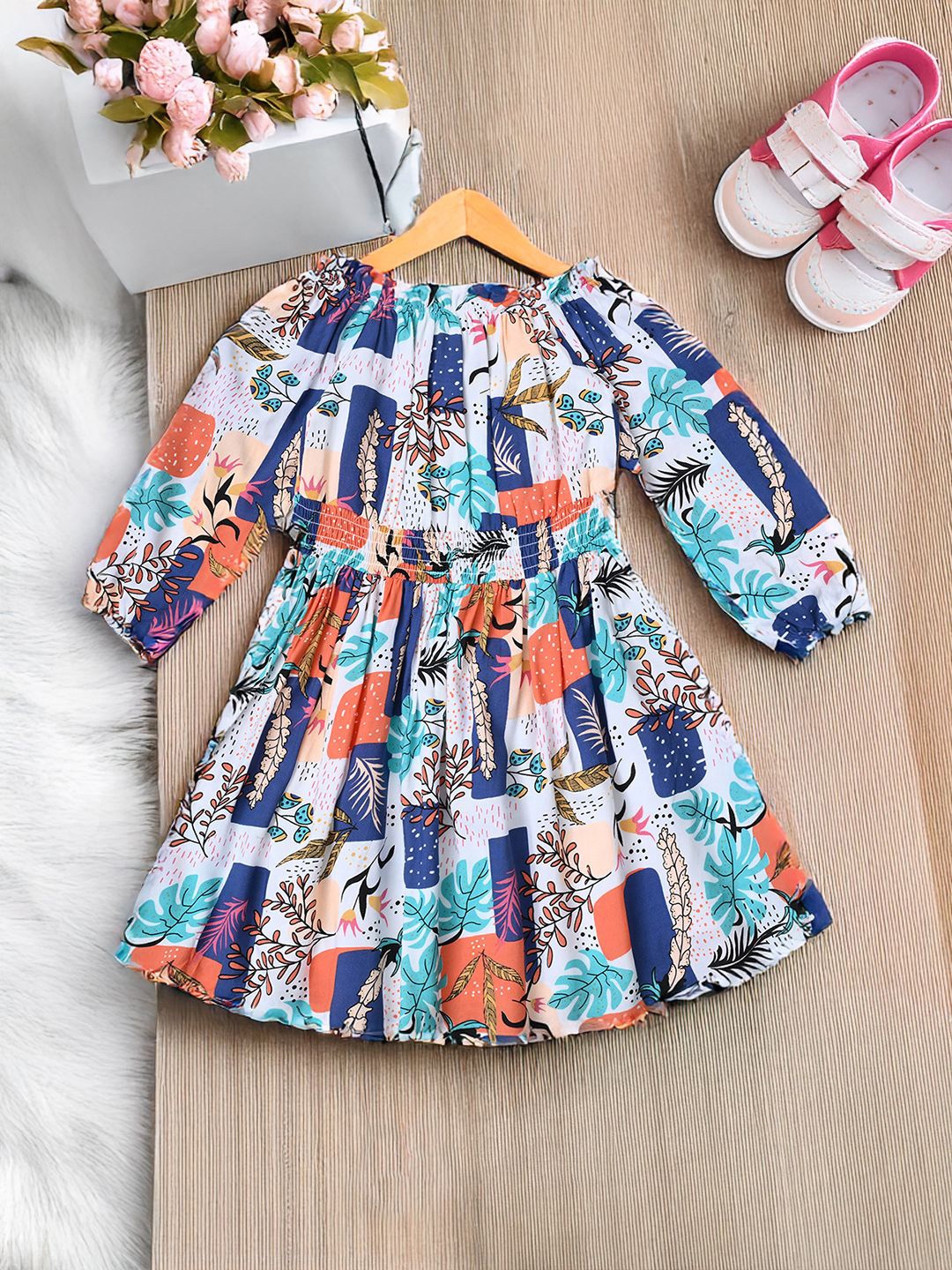 

Bella Moda Girls Floral Printed Cotton Fit & Flare Dress, White