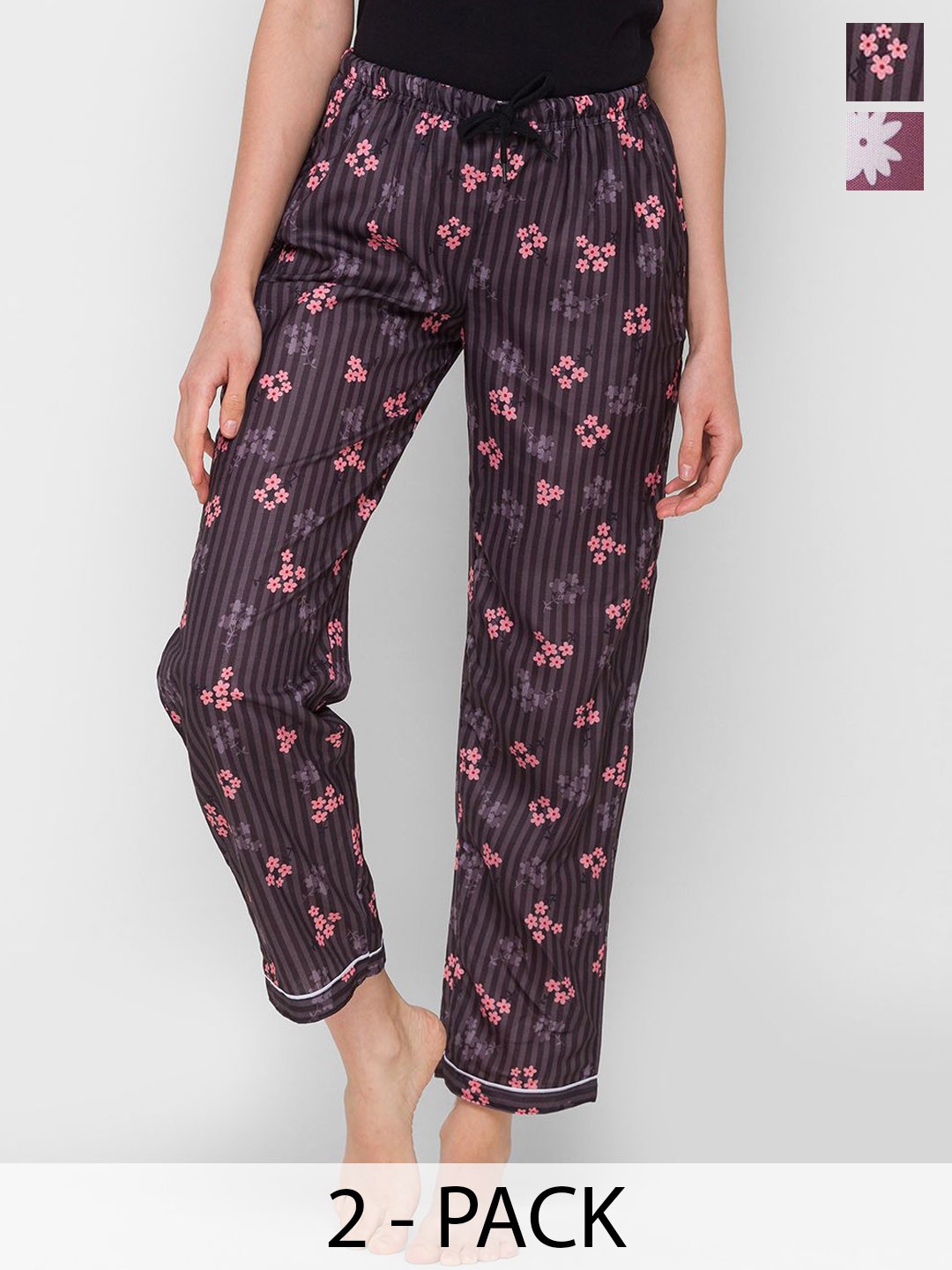

NOIRA Women Pack Of 2 Printed Straight Leg Lounge Pants, Pink
