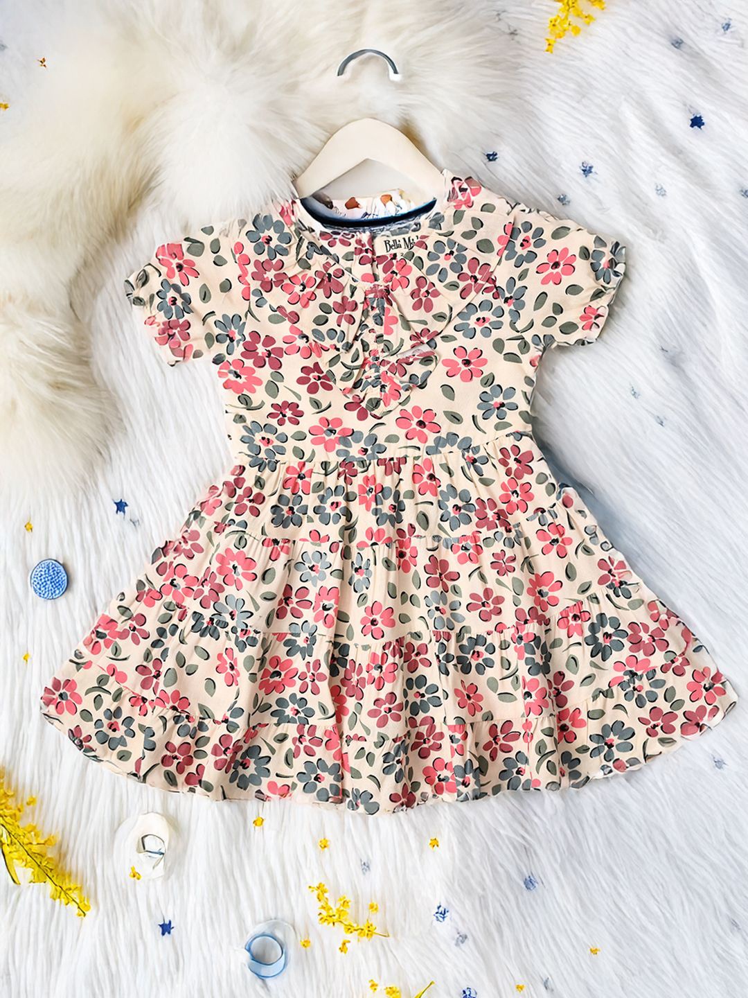 

Bella Moda Girls Floral Printed Cotton Fit & Flare Dress, Pink