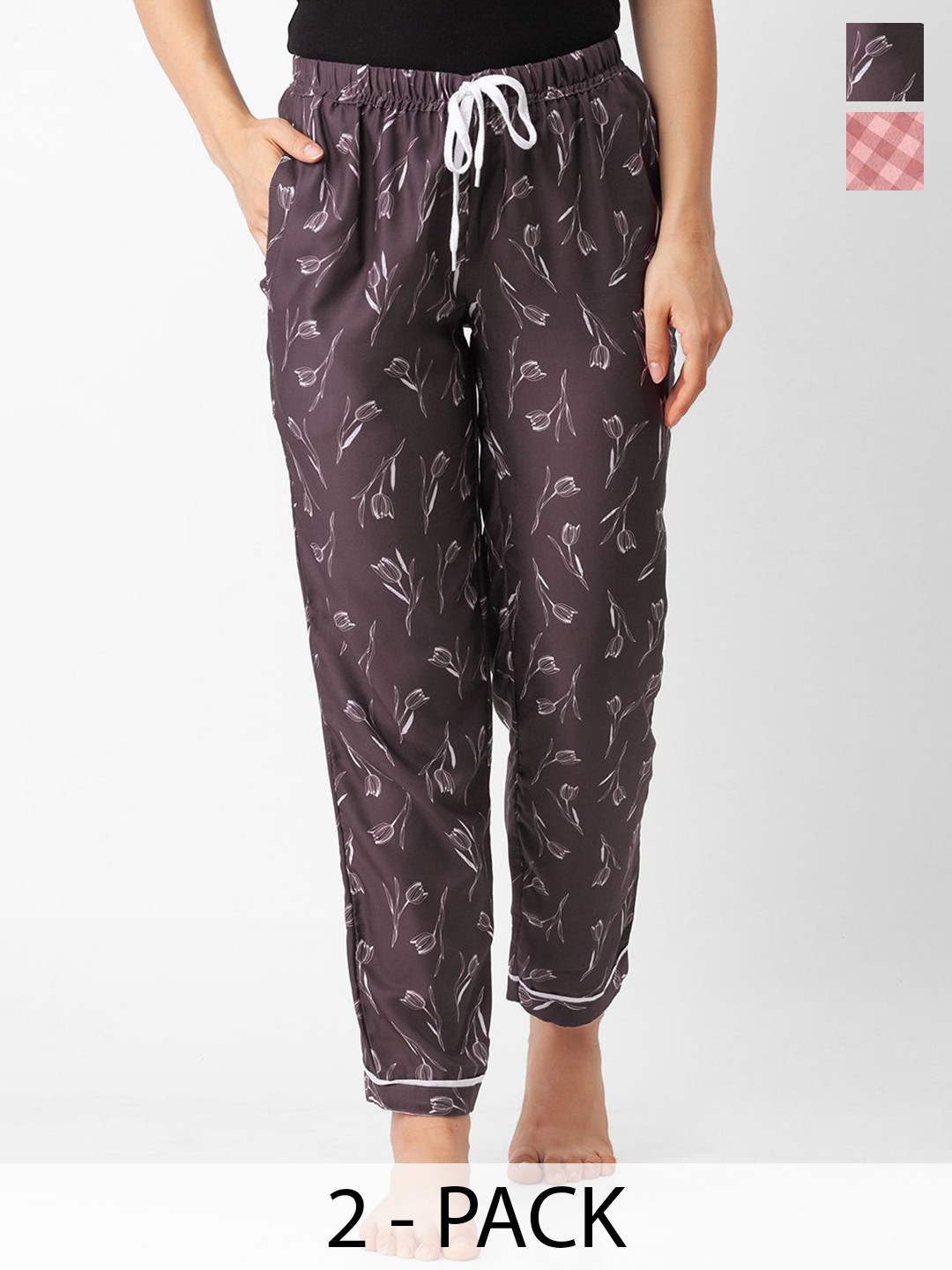 

NOIRA Women Pack Of 2 Printed Lounge Pants, Brown