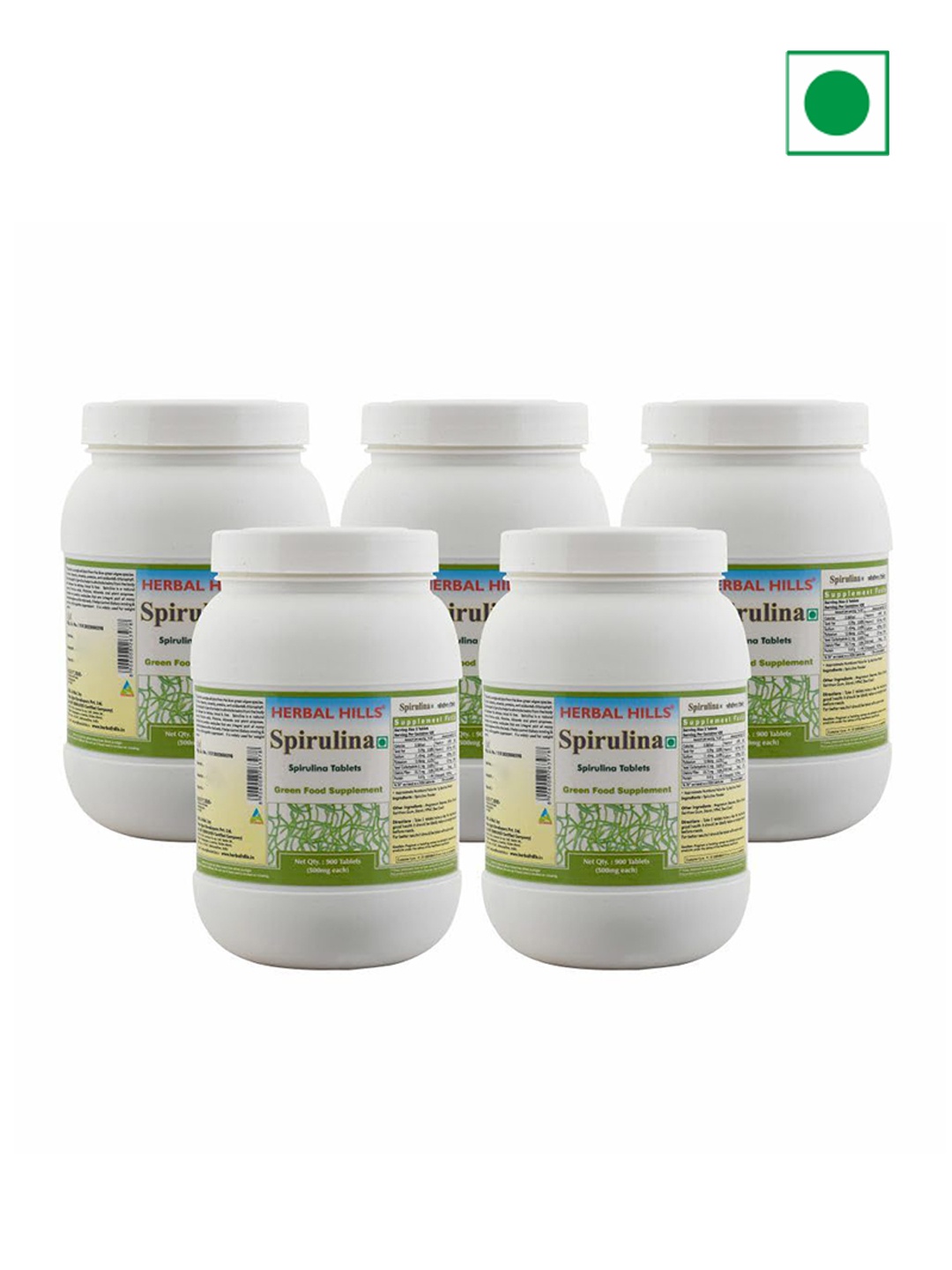 

Herbal Hills Set Of 5 Spirulina 500 Mg Tablets - 900 Tablets Each, White