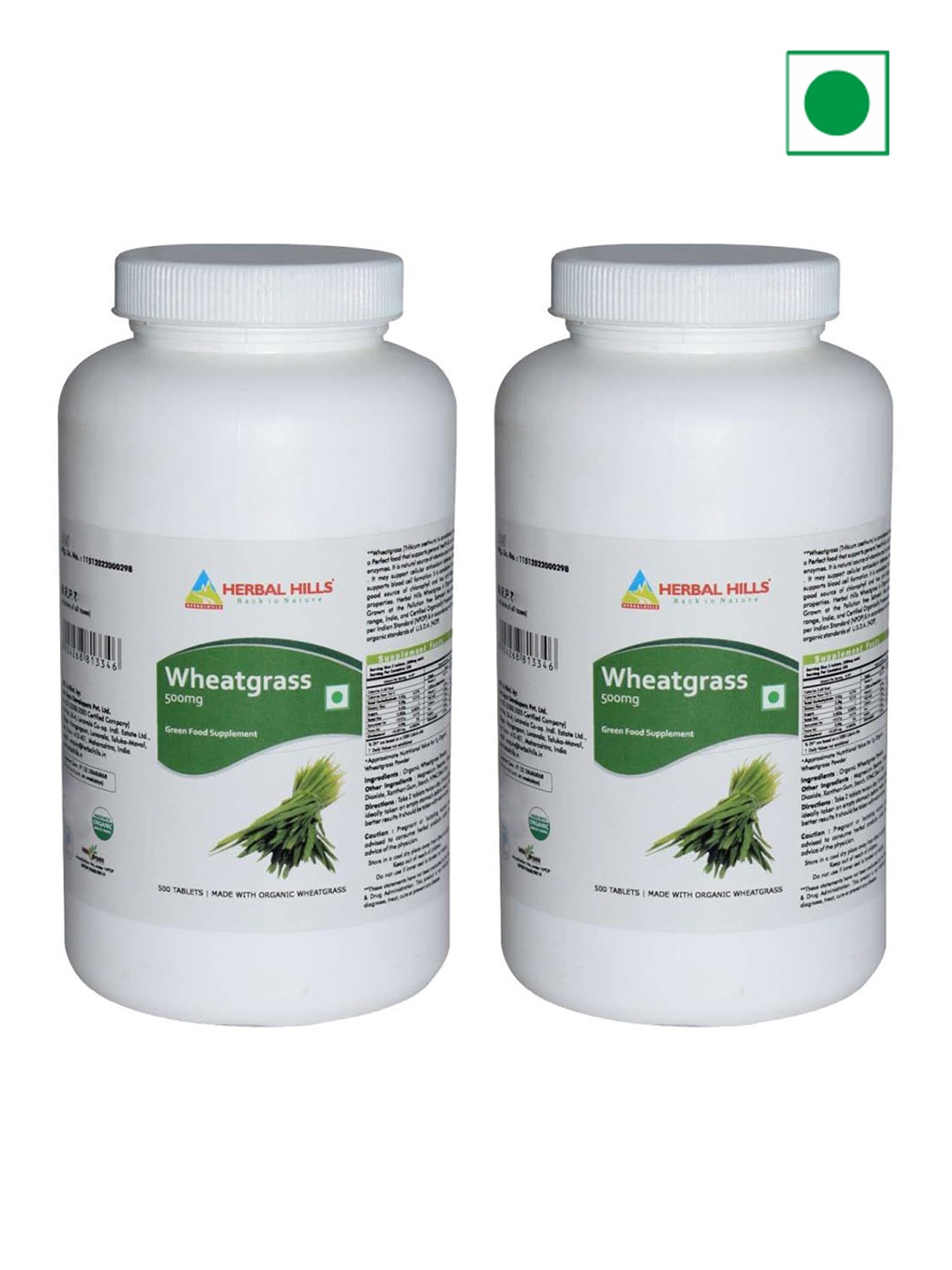 

Herbal Hills Set Of 2 Wheatgrass Tablets 500 mg - 500 Tablet Each, White
