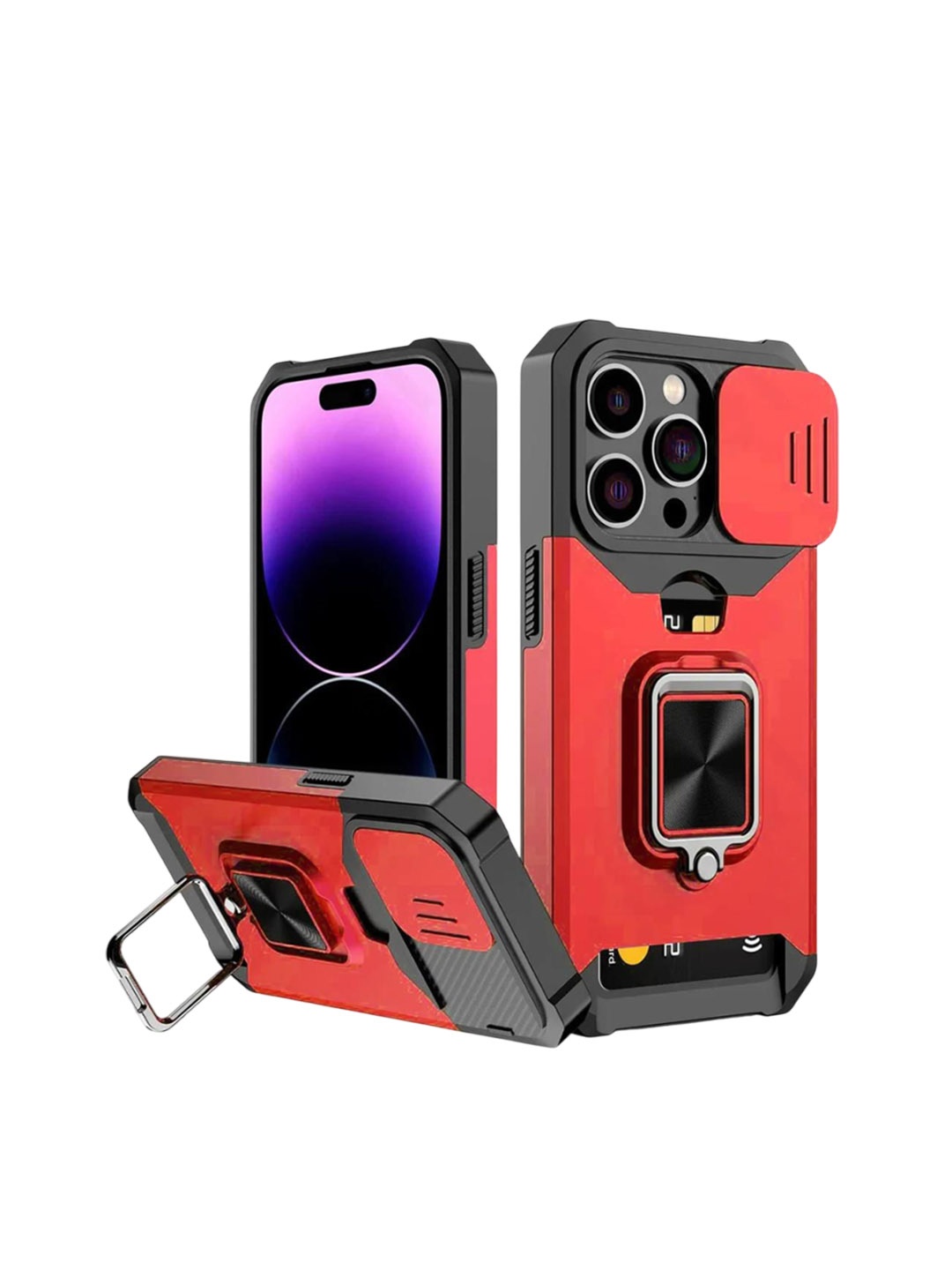 

Luxury Kase LK177 Camera Slide Protection Ring Magnetic Kickstand iPhone 16 Pro Back Case, Red