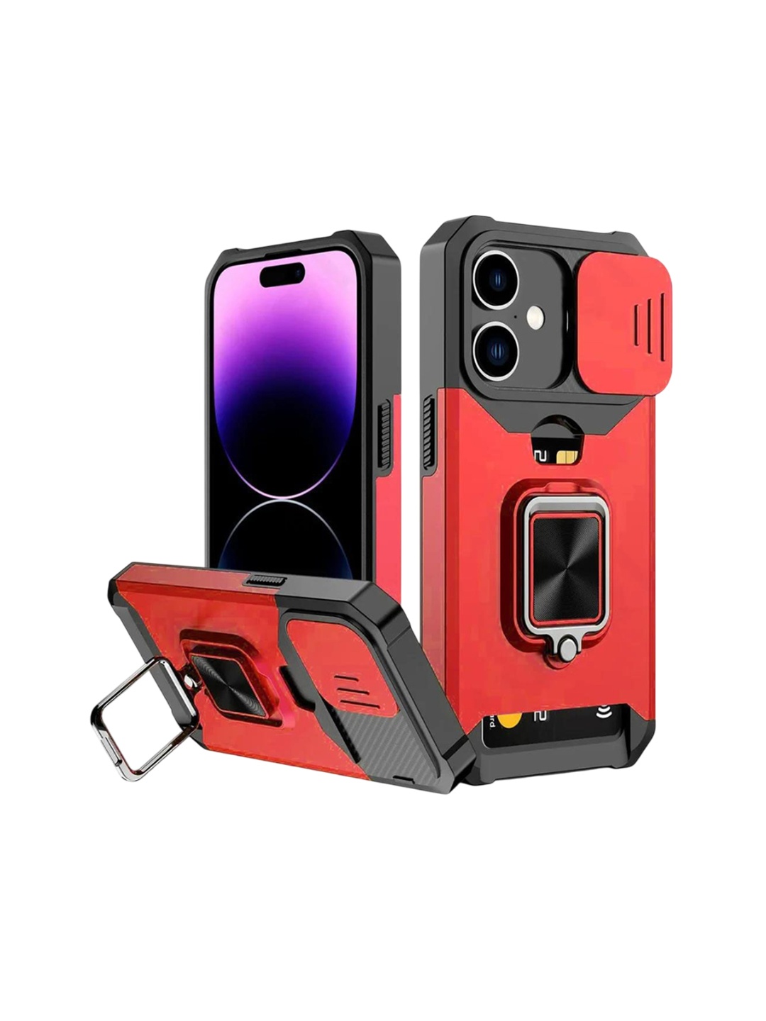 

Luxury Kase LK177 Camera Slide Protection Ring Magnetic Kickstand iPhone 16 Back Case, Red