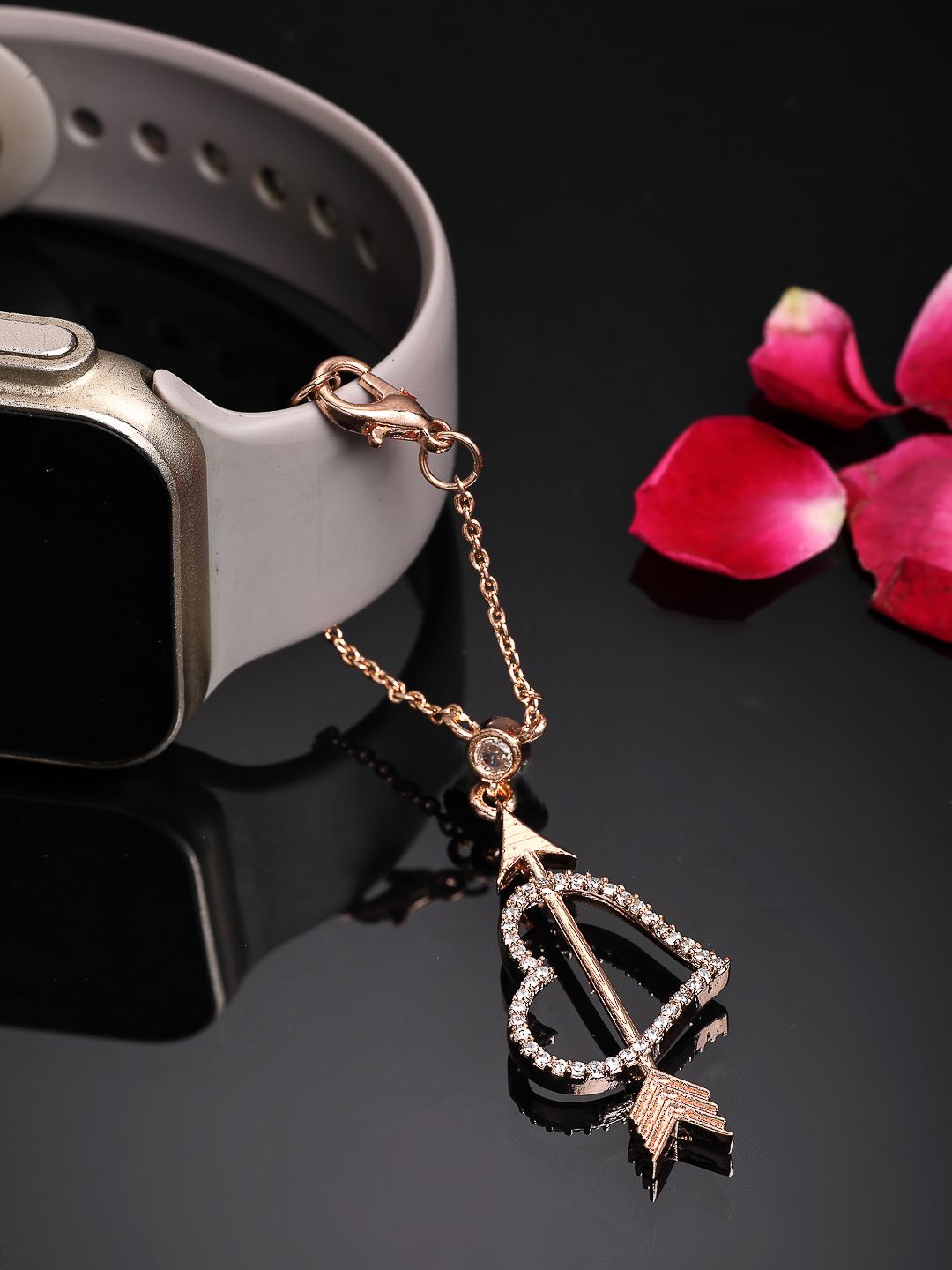 

ZENEME Rose Gold-Plated Cubic Zirconia Charm Bracelet