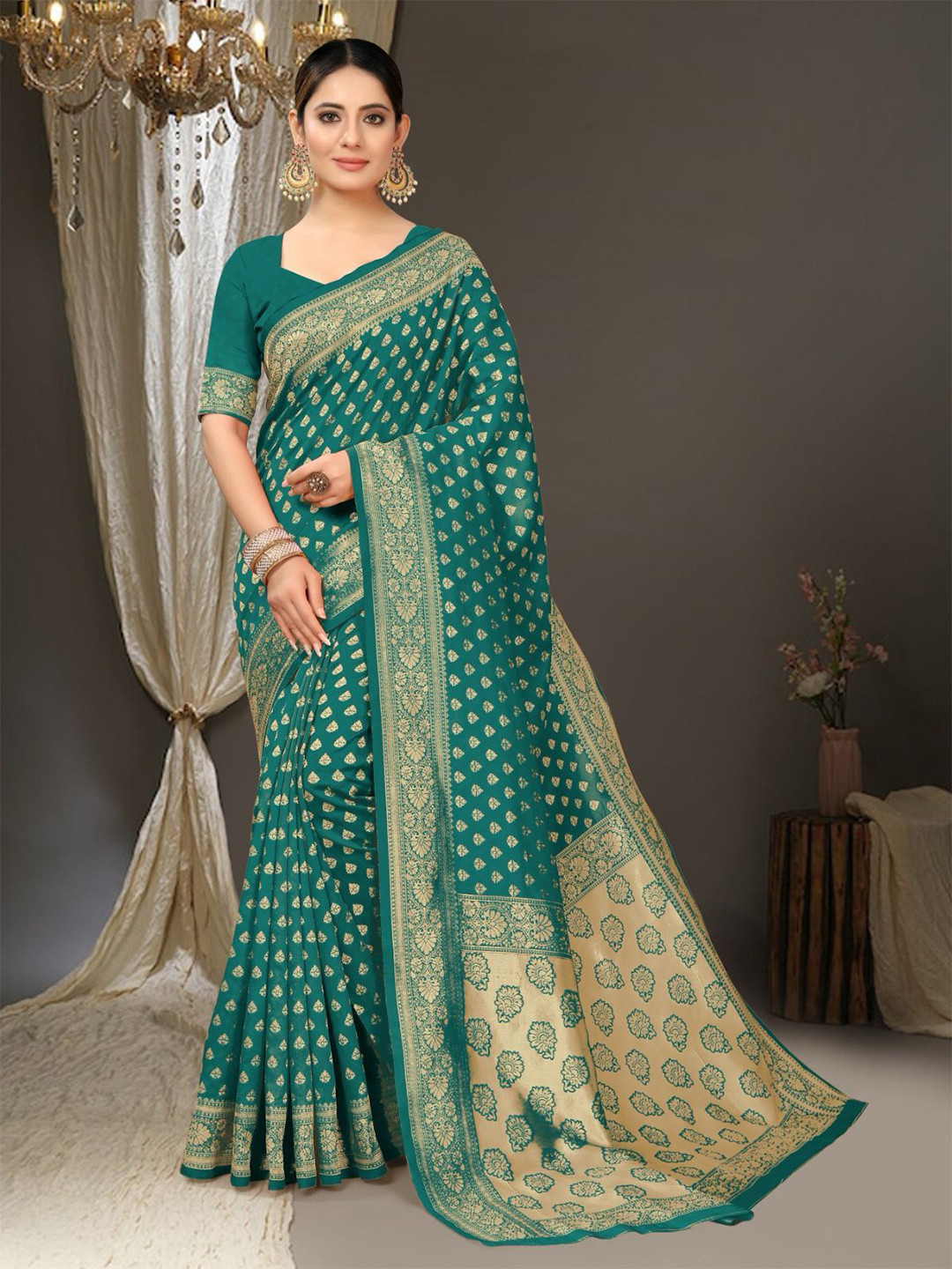 

Marziyaa Woven Design Zari Banarasi Saree, Green