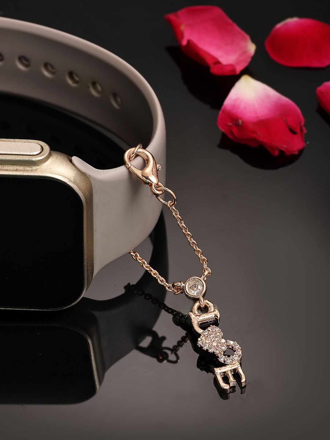 

ZENEME Rose Gold-Plated Cubic Zirconia Studded Charm Bracelet