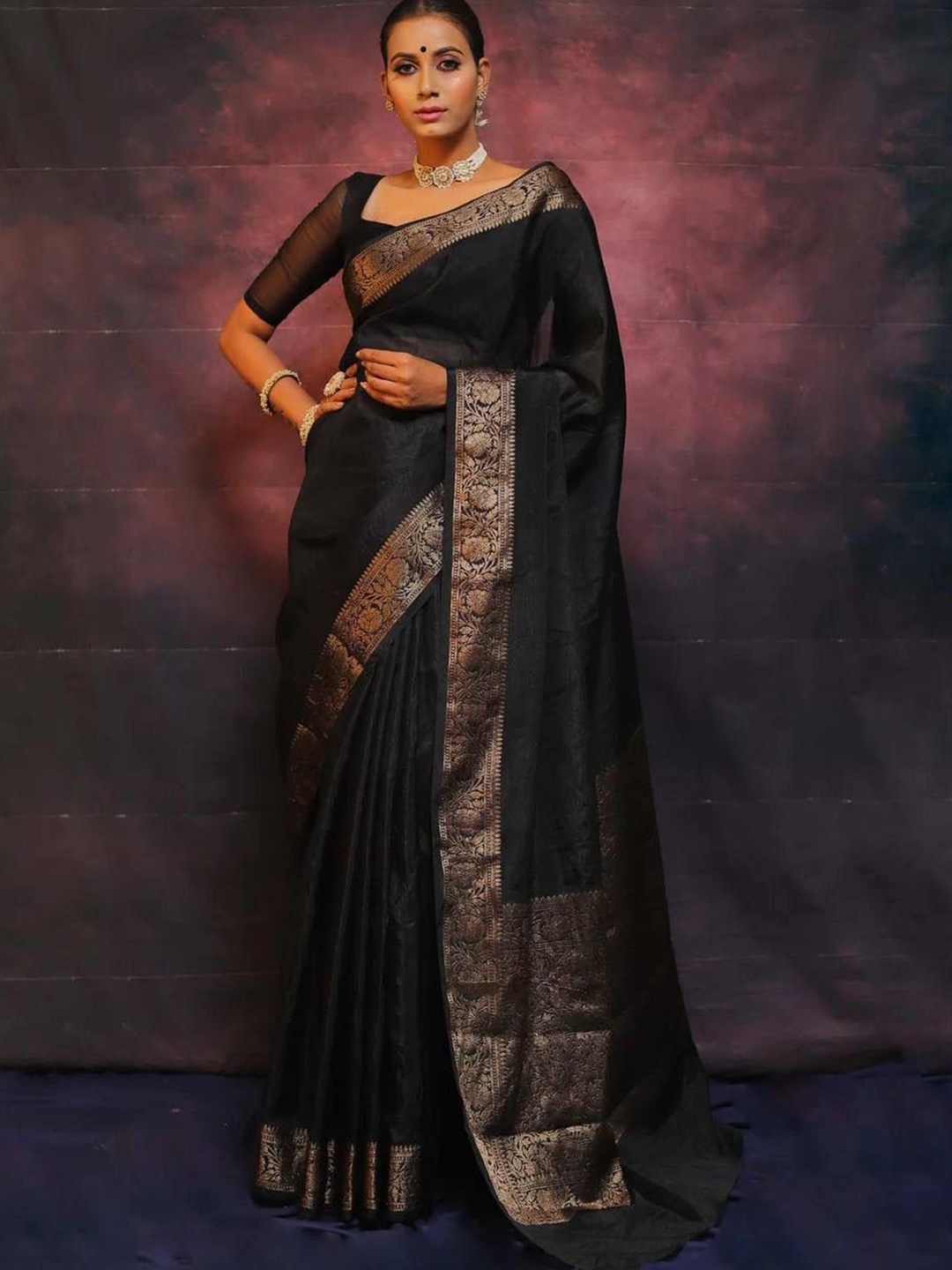 

Marziyaa Banarasi Saree With Blouse Piece, Black