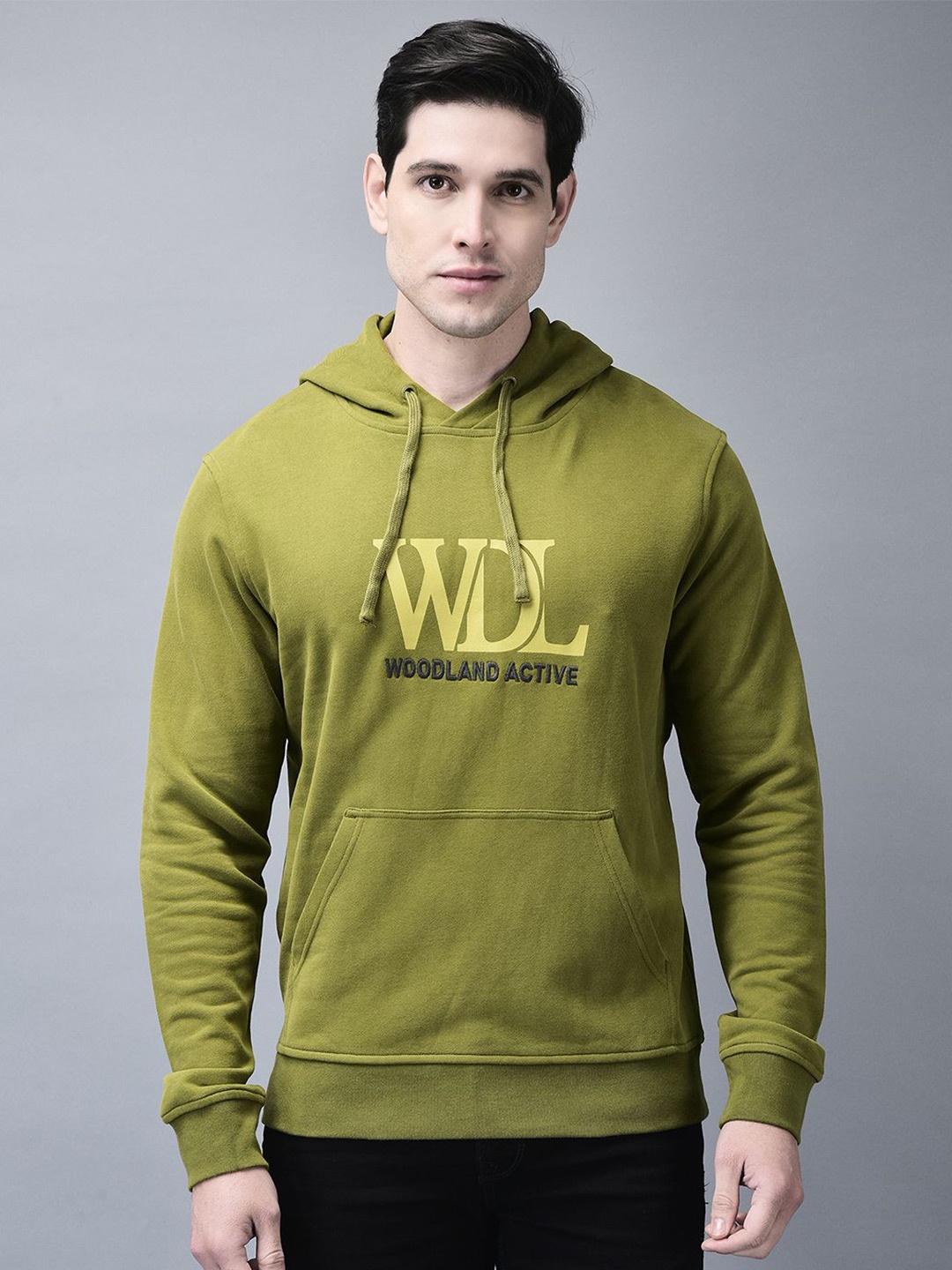 

Woodland Men Printed Hooded Pure Cotton Sweatshirt, Green