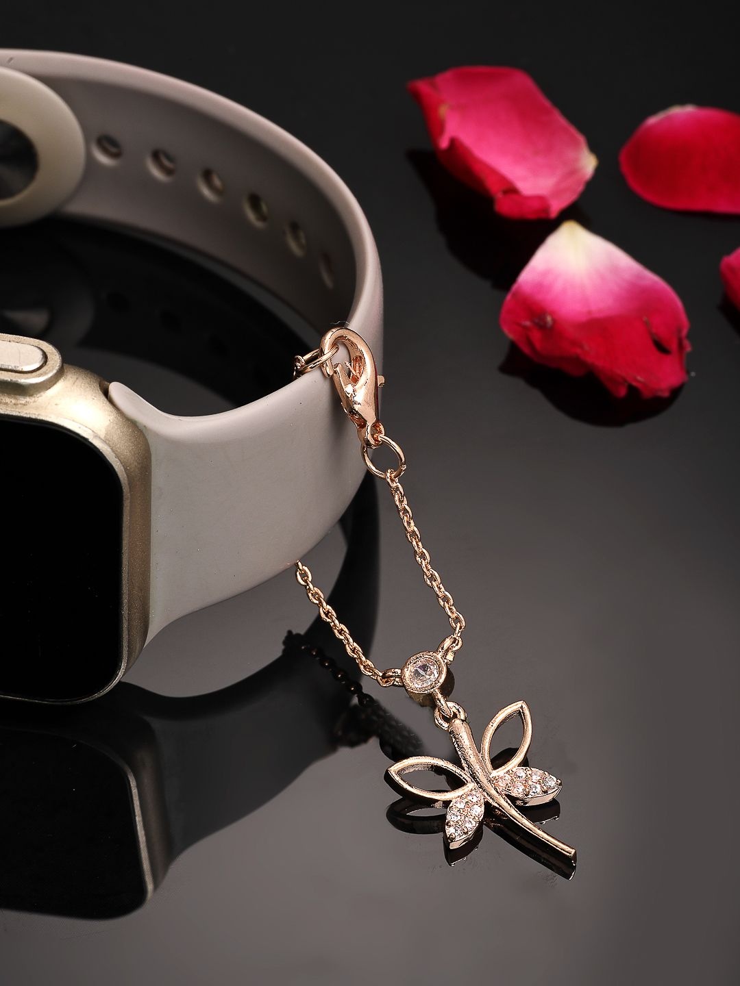 

ZENEME Rose Gold-Plated Cubic Zirconia Studded Charm Bracelet
