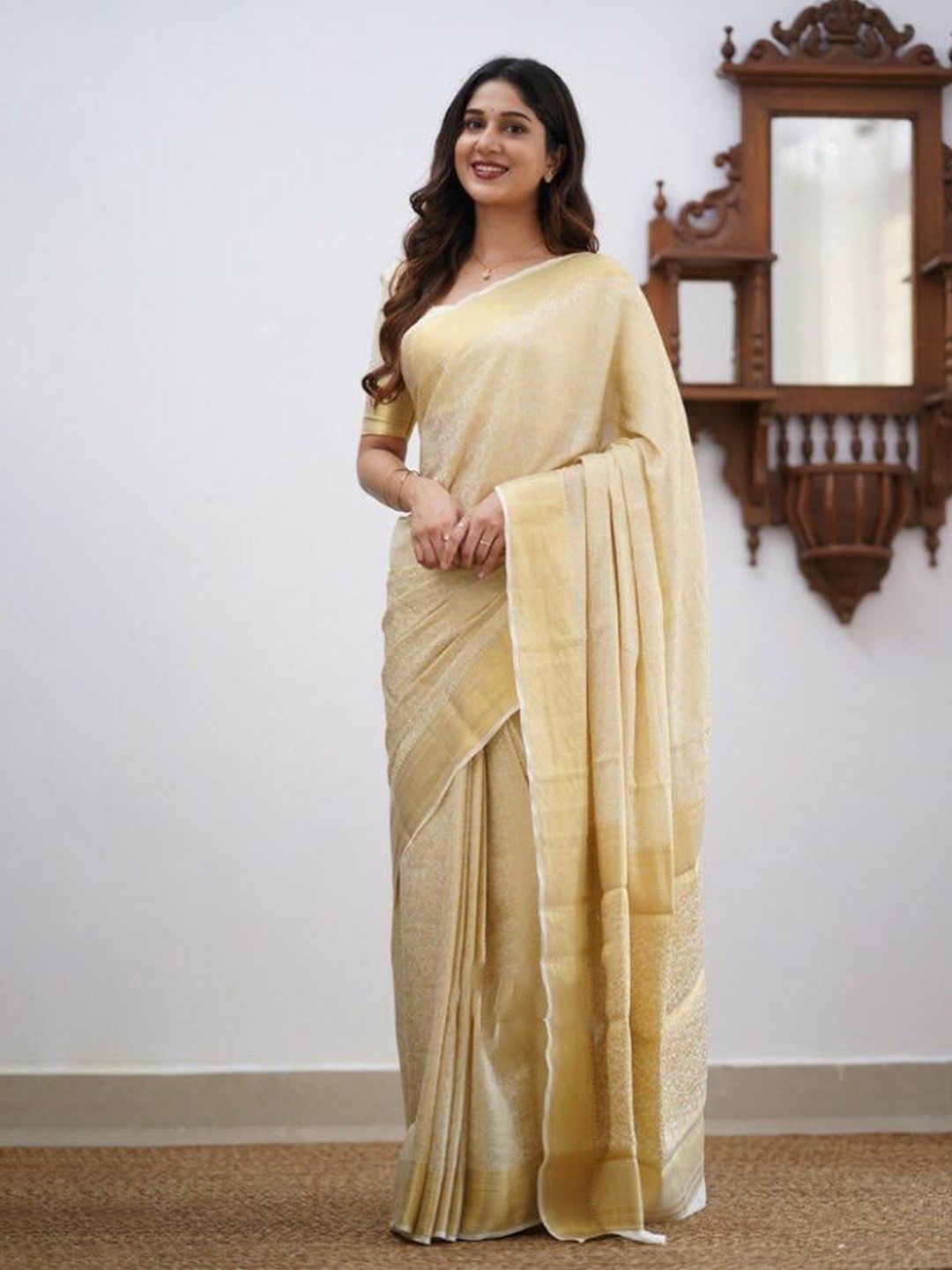 

Marziyaa Woven Design Zari Banarasi Saree, Cream