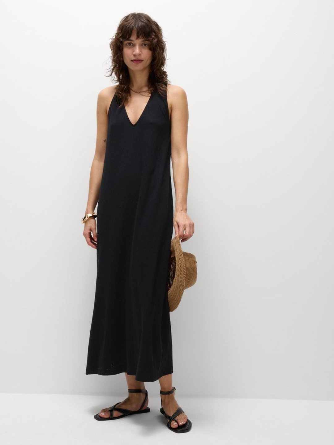 

Marks & Spencer Women Cotton A-Line Maxi Dress, Black