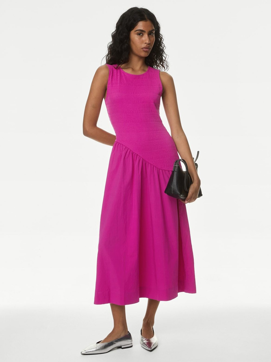 

Marks & Spencer Women Self Design Drop-Waist Midi Dress, Pink
