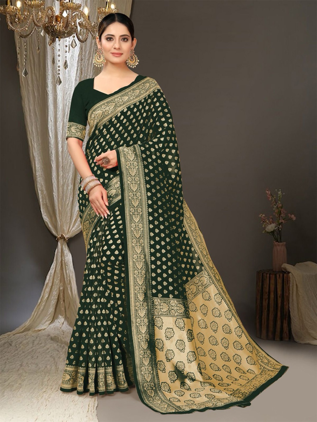 

Marziyaa Woven Design Zari Banarasi Saree, Green