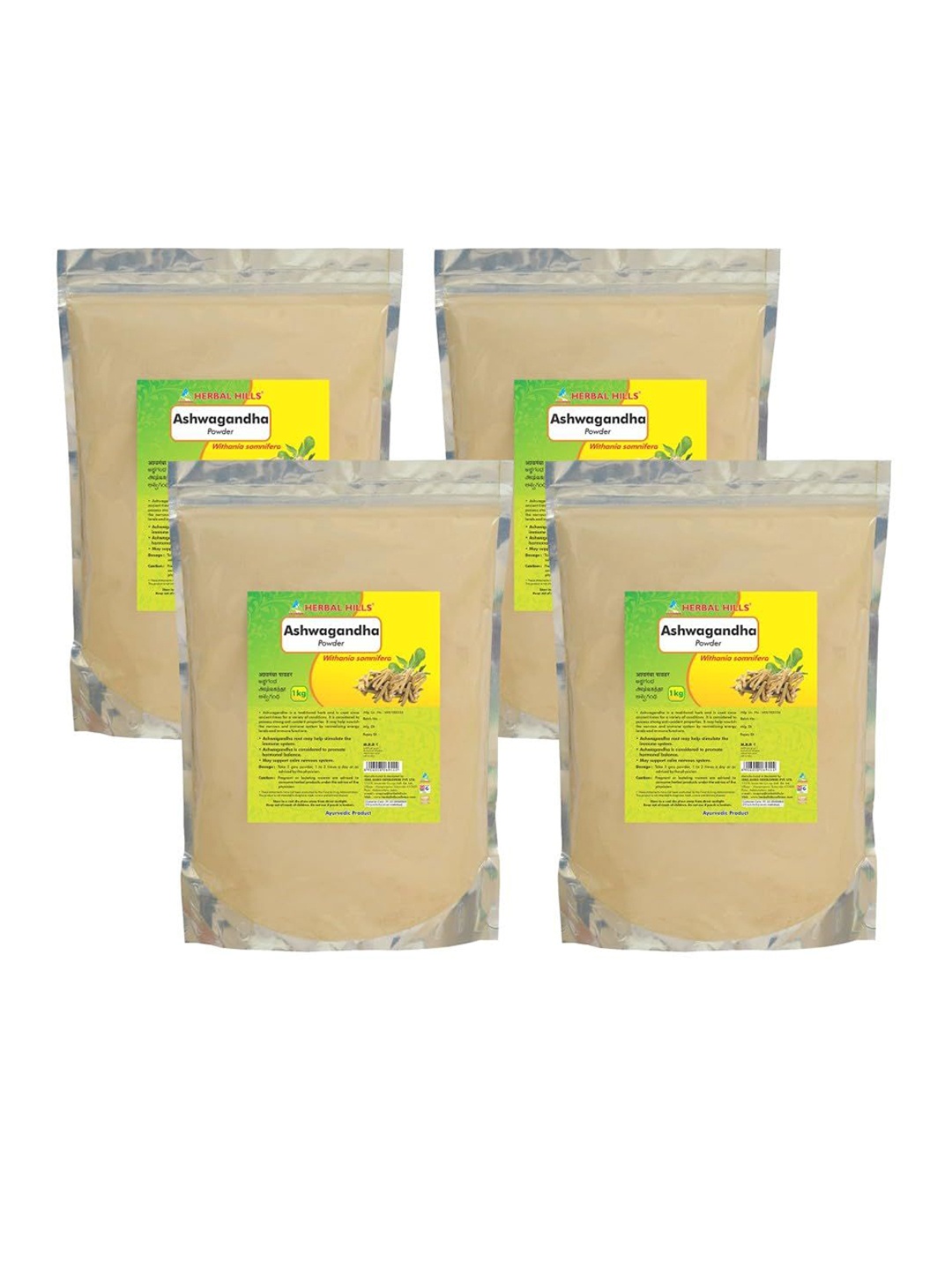 

Herbal Hills Ashwagandha Powder 1 kg Pack of 4, White