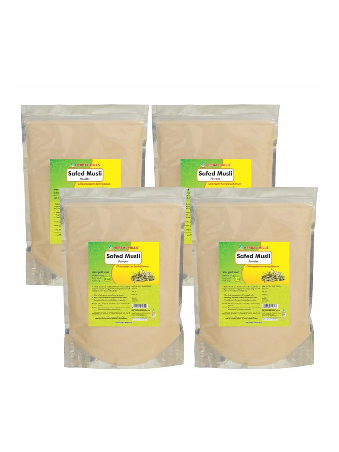 

Herbal Hills Safed Musli Powder 1 kg Pack of 4, White