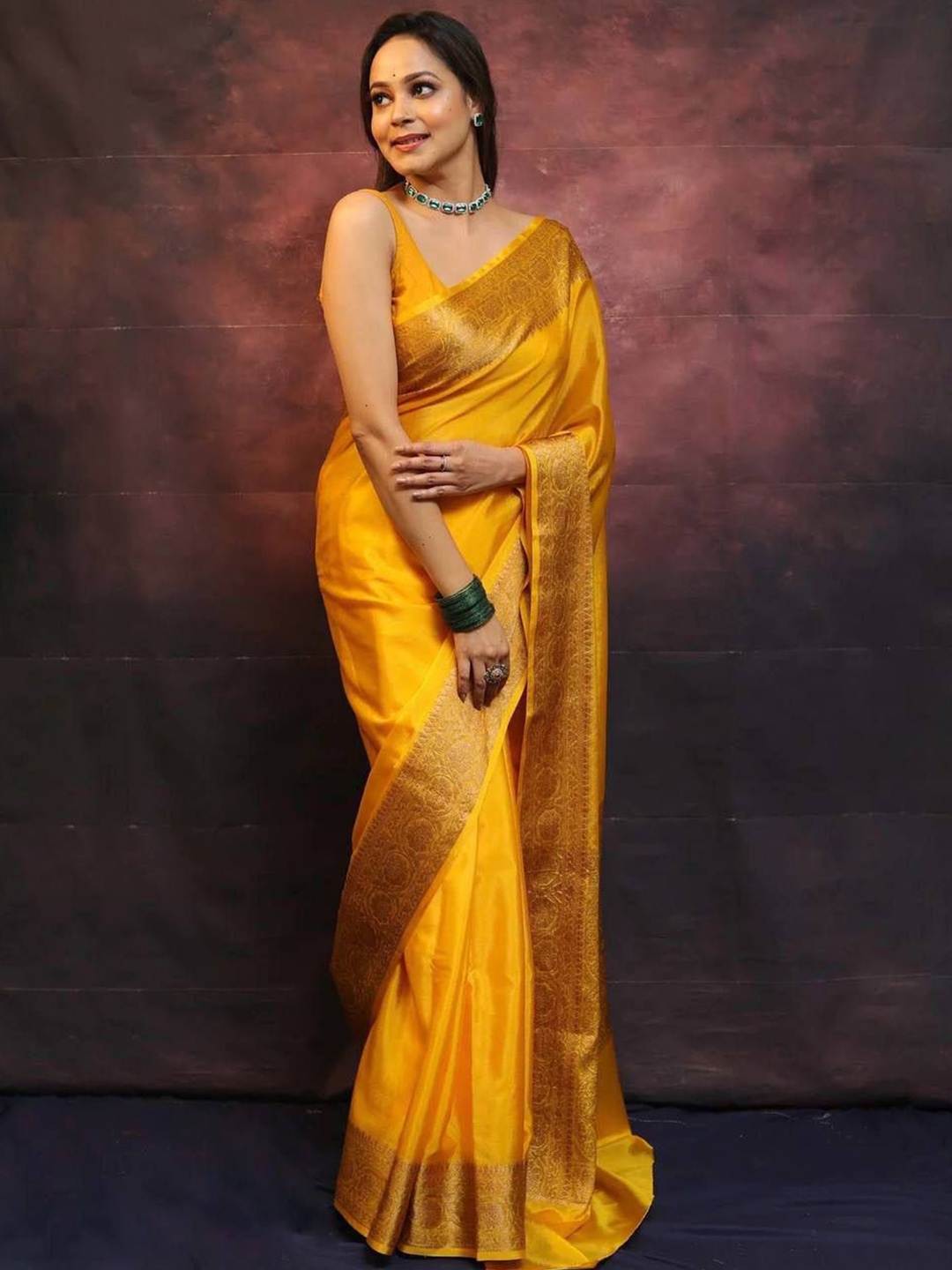 

Marziyaa Woven Design Zari Designer Banarasi Saree, Yellow