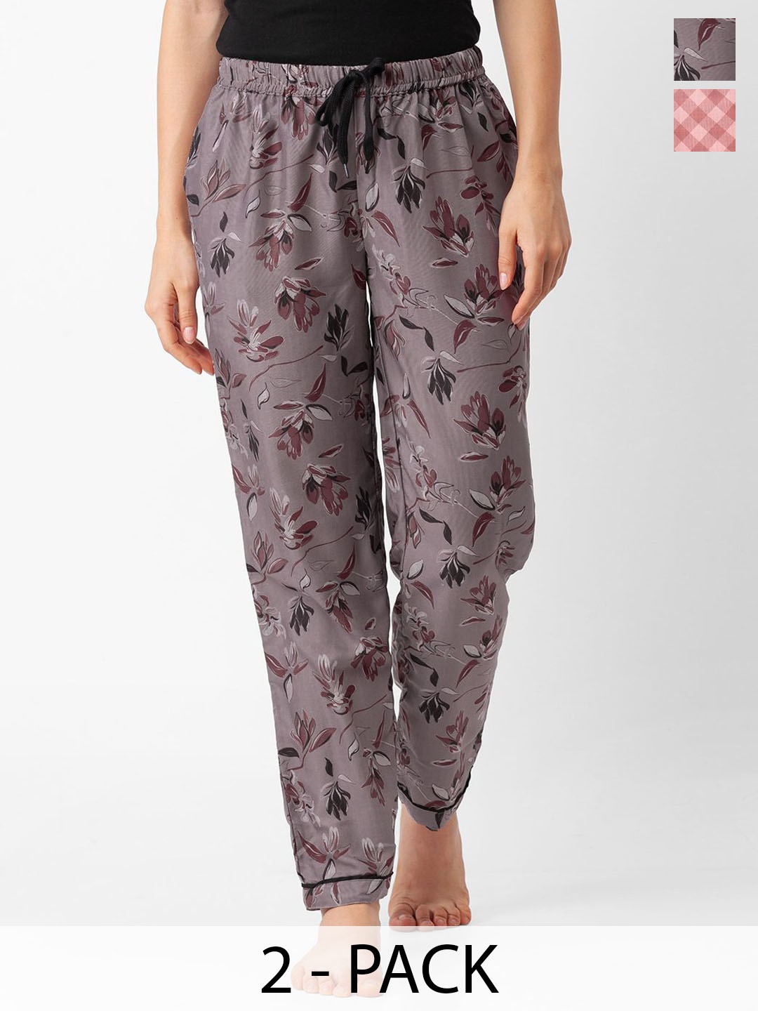 

NOIRA Women Pack Of 2 Printed Lounge Pants, Grey