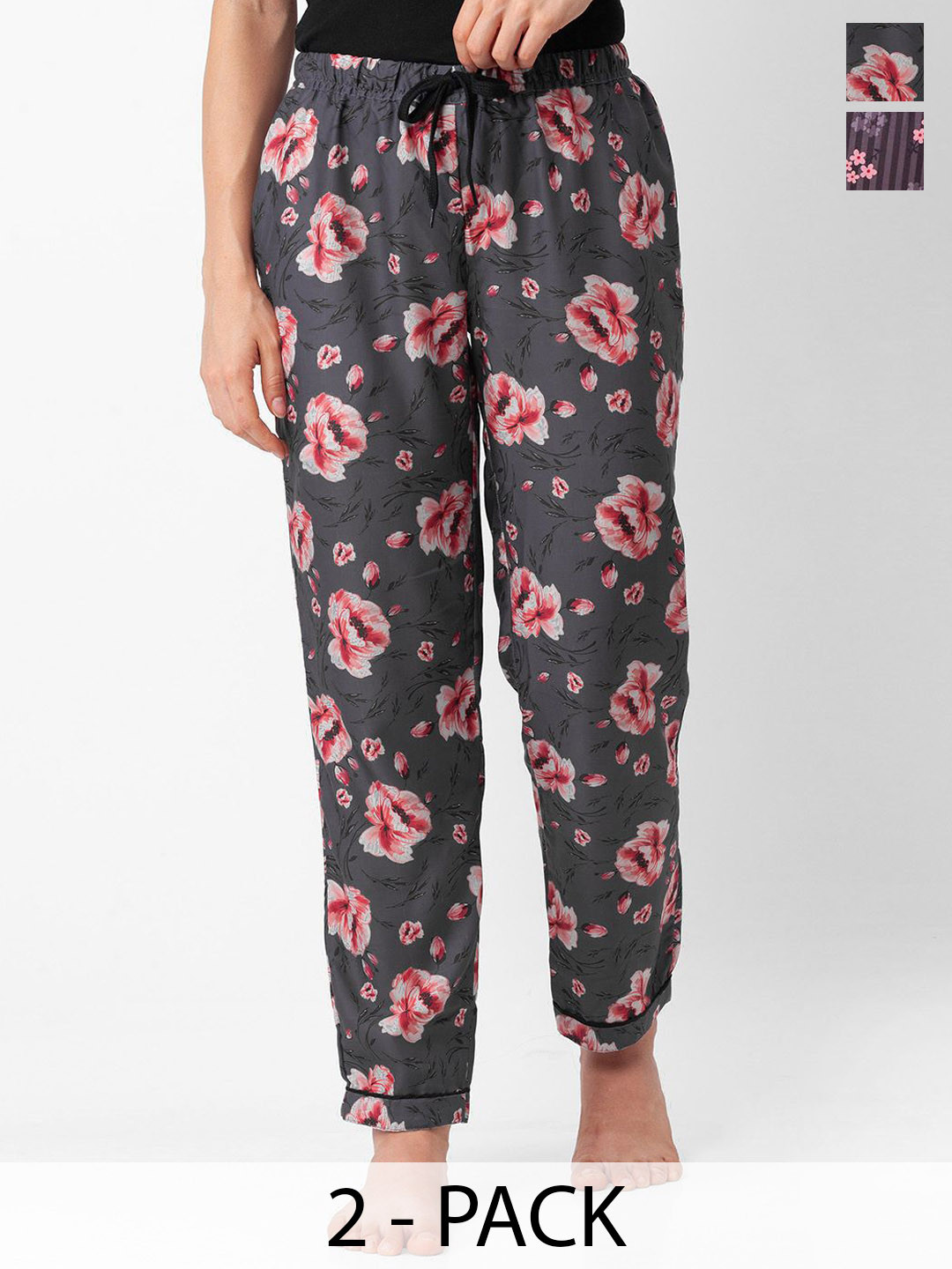 

NOIRA Pack Of 2 Women Printed Lounge Pants, Grey