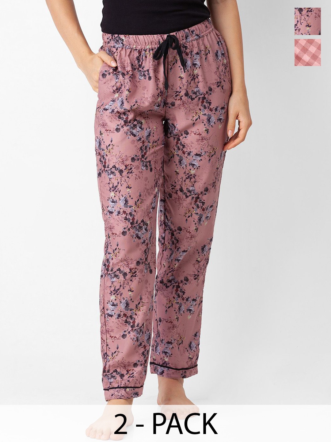 

NOIRA Pack Of 2 Women Printed Lounge Pants, Pink