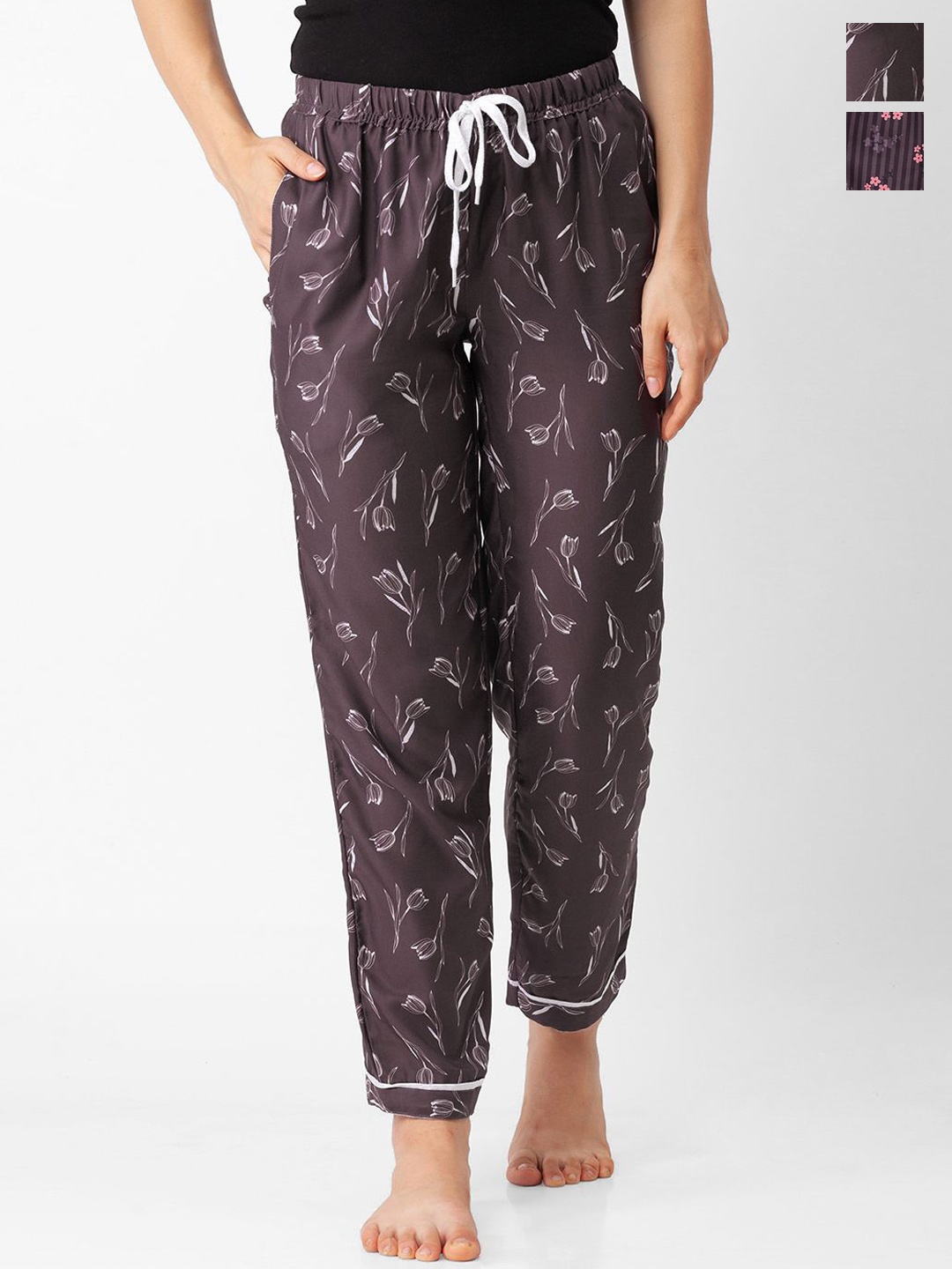 

NOIRA Pack Of 2 Women Printed Lounge Pants, Brown