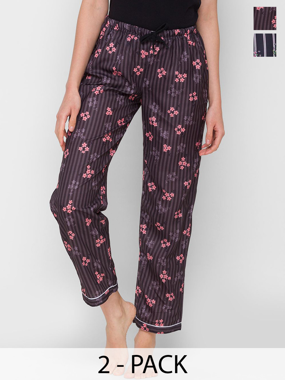 

NOIRA Pack Of 2 Women Printed Lounge Pants, Navy blue