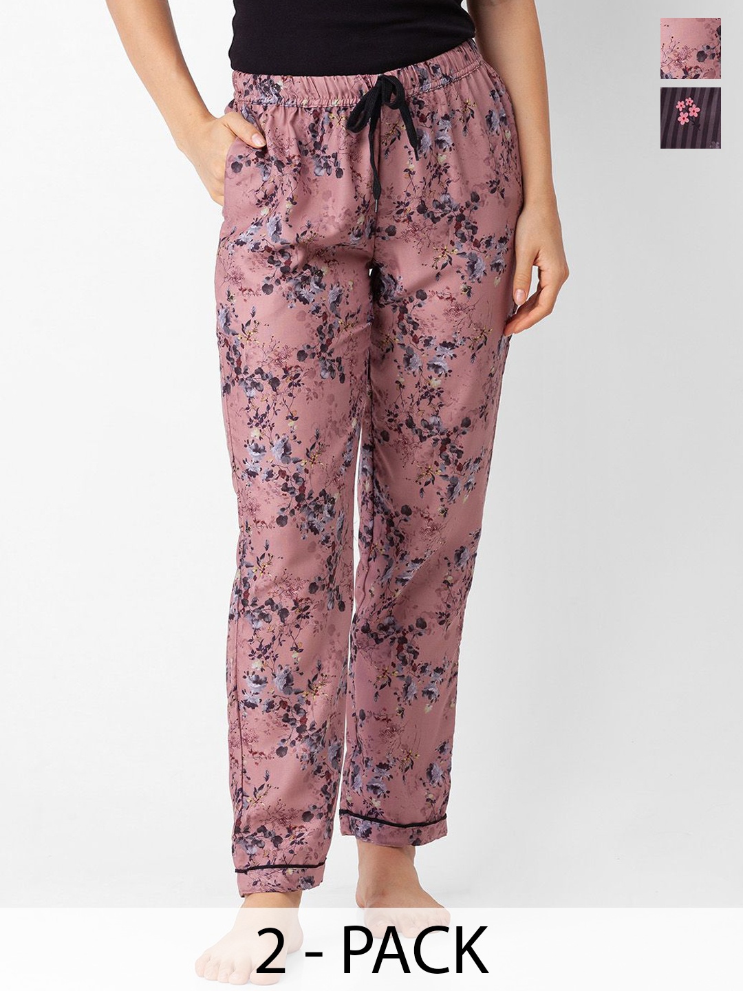 

NOIRA Pack Of 2 Women Printed Lounge Pants, Pink