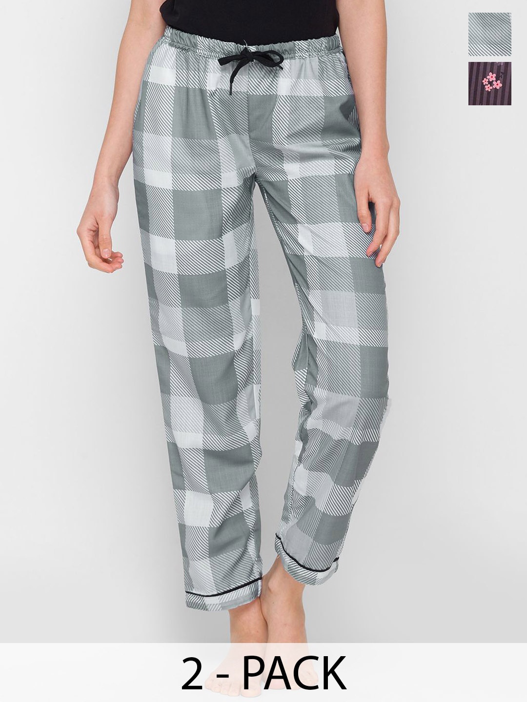 

NOIRA Pack Of 2 Women Printed Lounge Pants, Grey