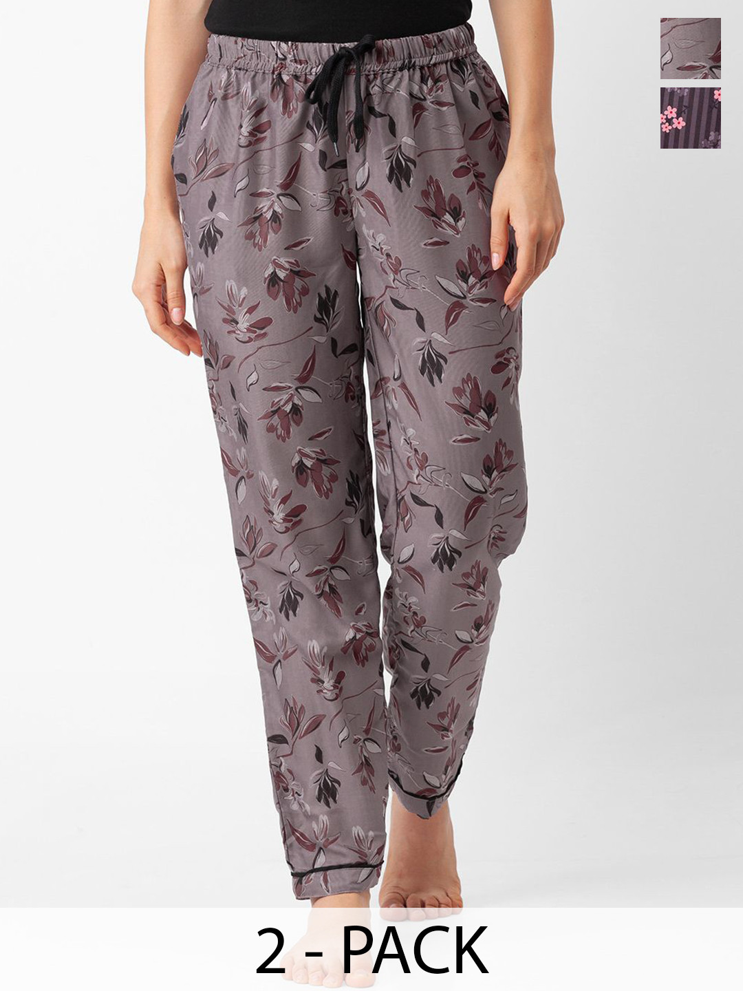 

NOIRA Pack Of 2 Women Printed Lounge Pants, Brown