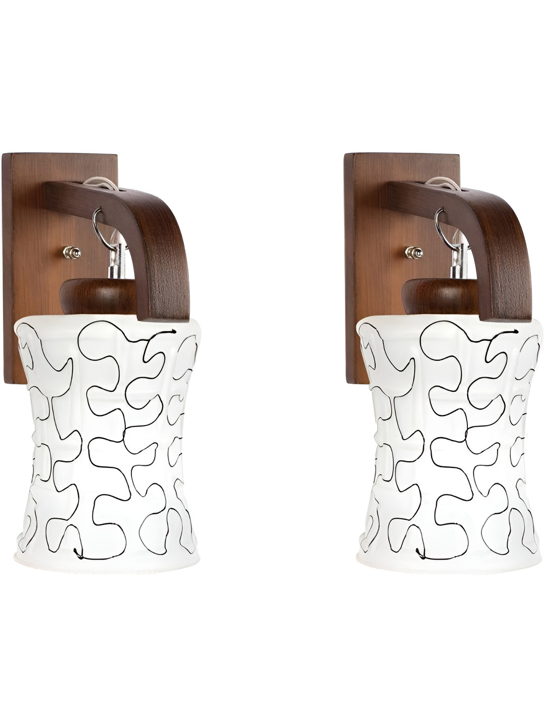 

Afast Black & White 2 Pieces Printed Wood Bell Shaped Wall Lamp