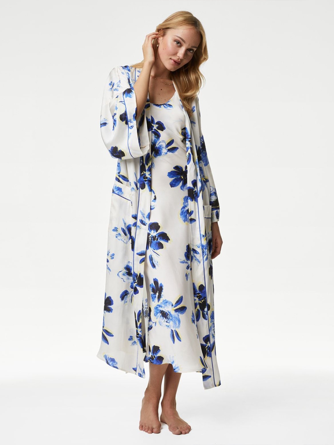 

Marks & Spencer Women Floral Printed Maxi Wrap Nightdress, White