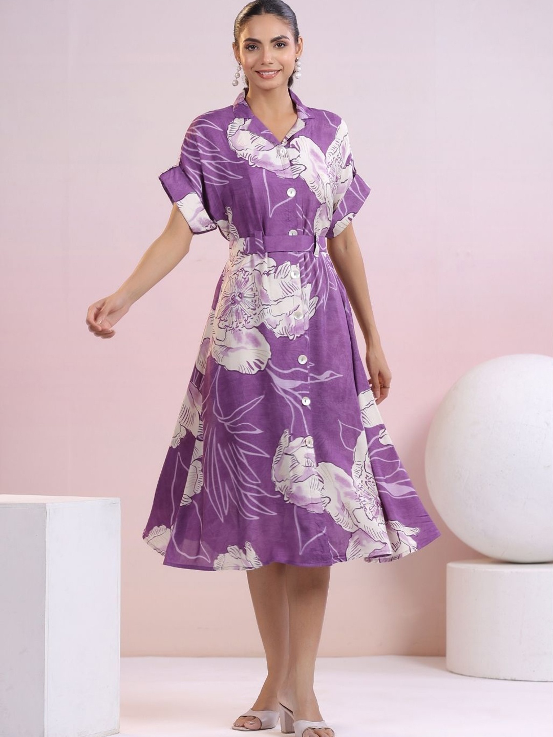 

Kaftanize Floral Printed Russian Silk Dress, Purple