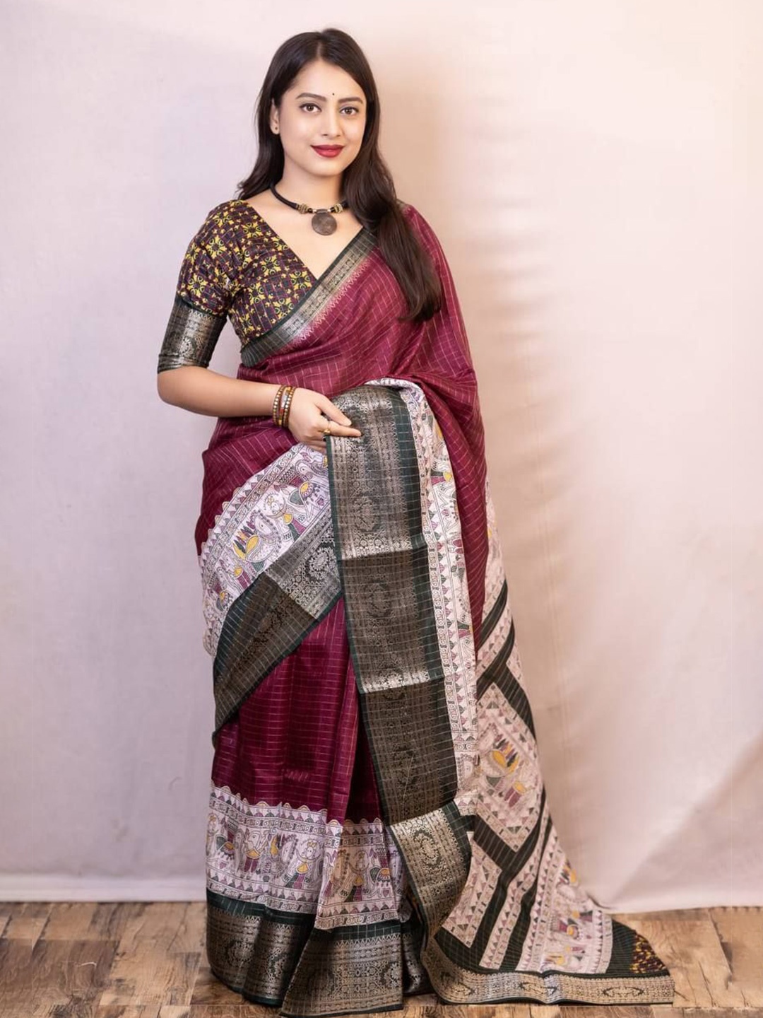 

Marziyaa Checked Zari Banarasi Saree, Purple
