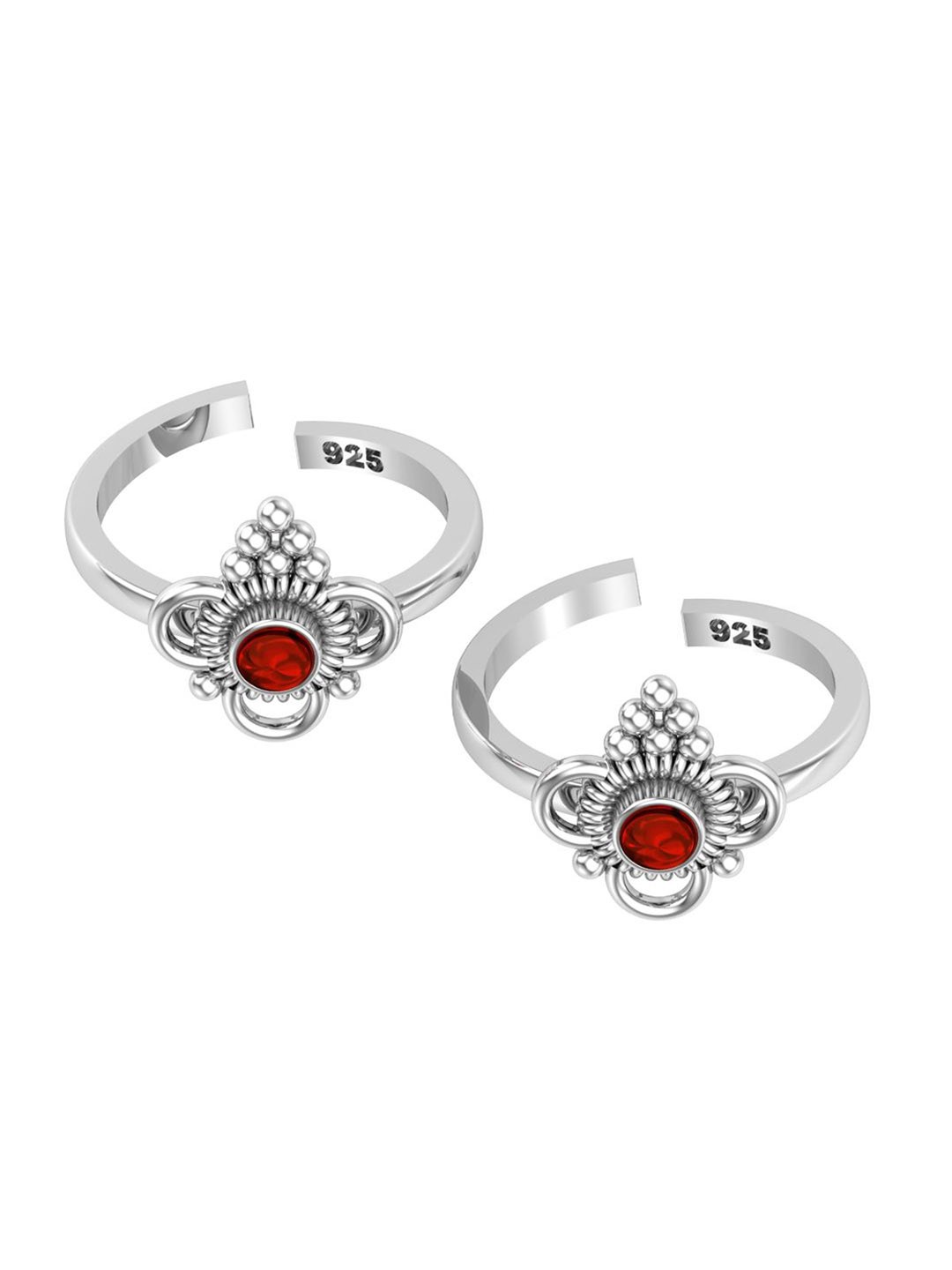 

Peenzone Jewellers 925 Sterling Silver-Plated Garnet Studded Round Shape Cup Toe Rings