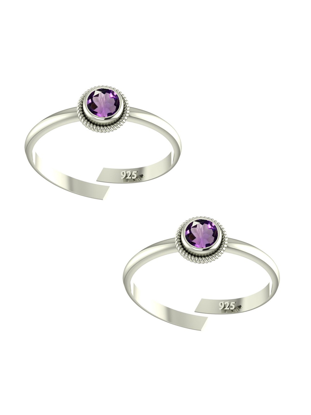 

Peenzone Jewellers 925 Sterling Silver-Plated Amethyst Stone Studded Toe Rings