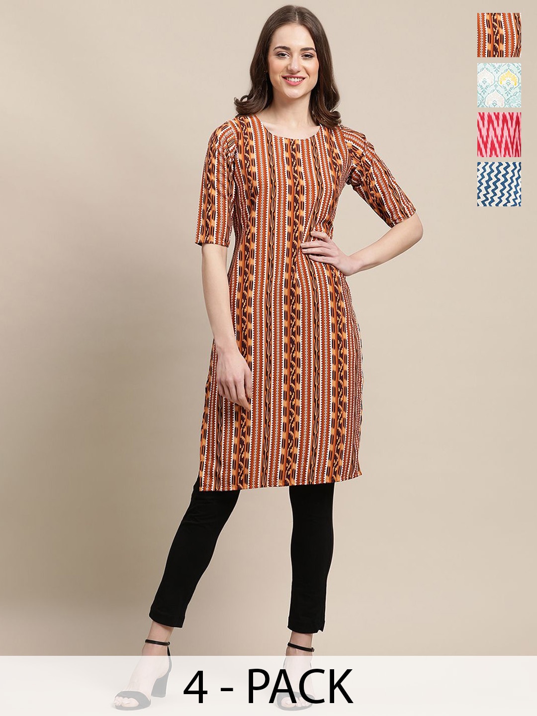 

7Threads Selection Of 4 Ethnic Motifs Printed Straight Kurtas, Mustard