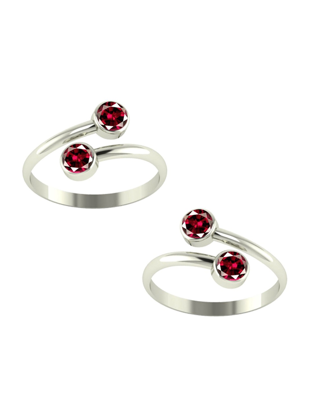 

Peenzone Jewellers 925 Sterling Silver-Plated Garnet Stone Studded Toe Rings