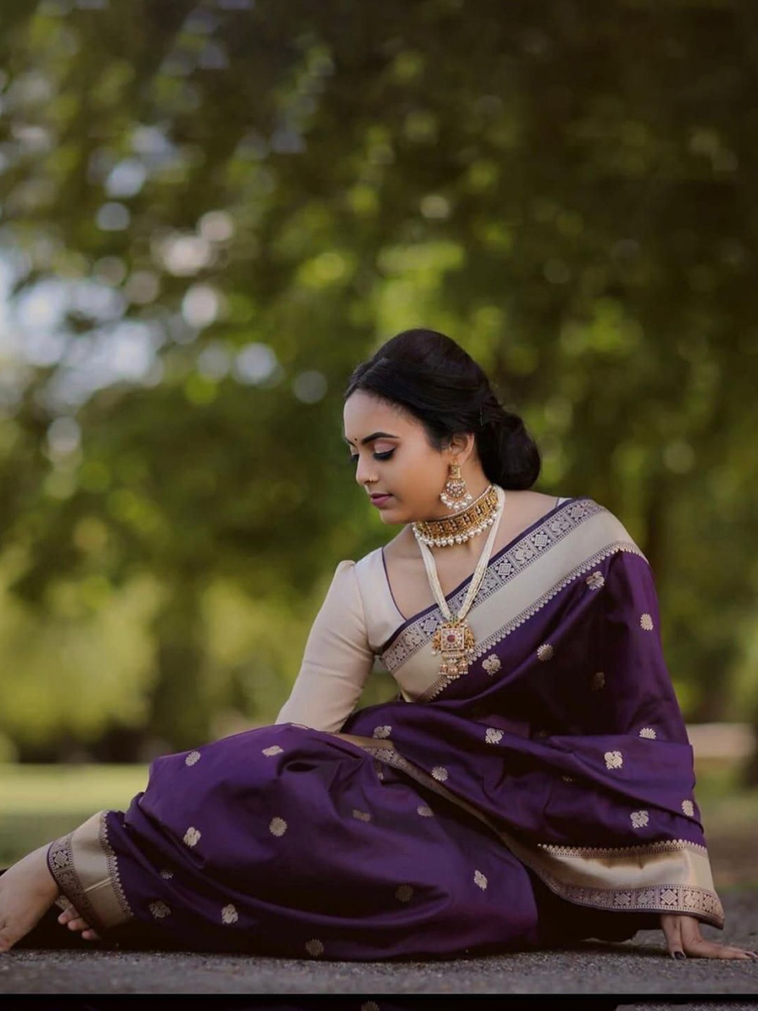 

Marziyaa Ethnic Motifs Zari Silk Cotton Banarasi Saree, Purple