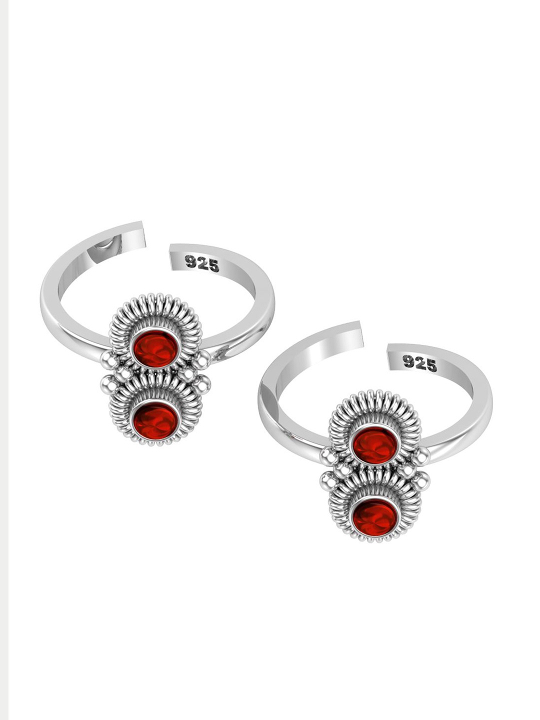 

Peenzone Jewellers 925 Sterling Silver-Plated Garnet Studded Round Shape Cup Toe Rings