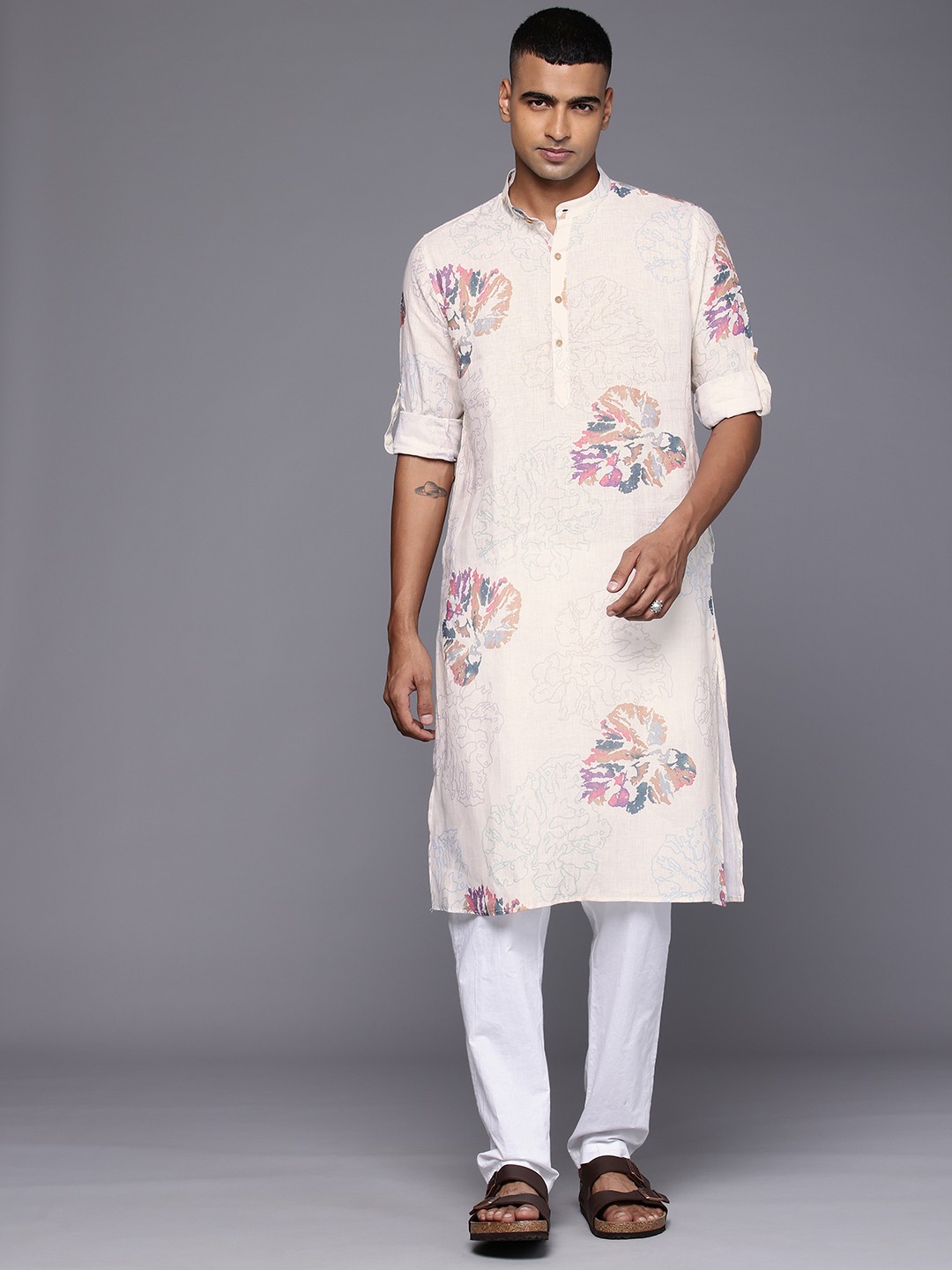 

Patrah Pure Linen Printed Kurta, Off white