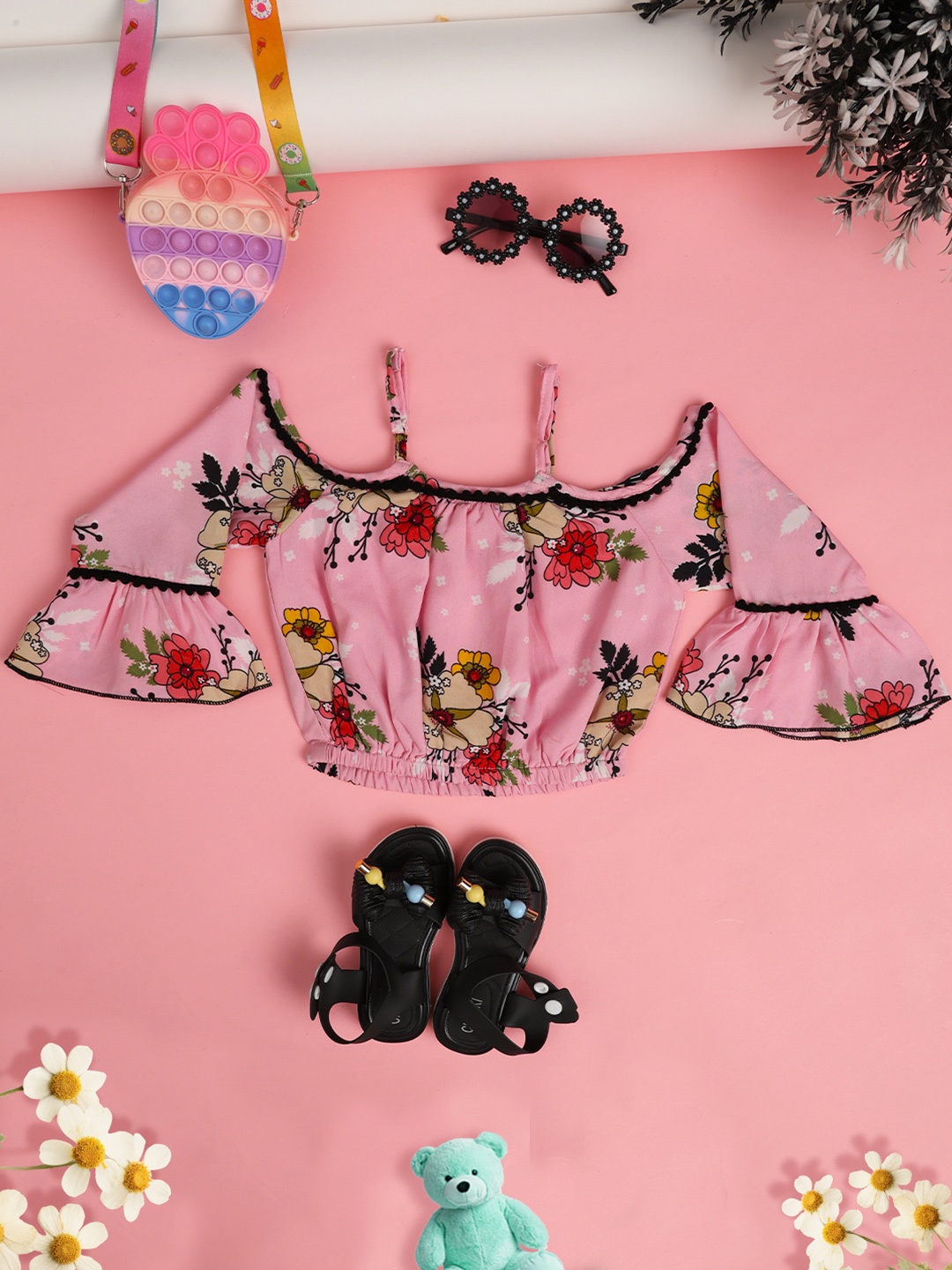 

Cutiekins Girls Floral Printed Crop Top, Pink